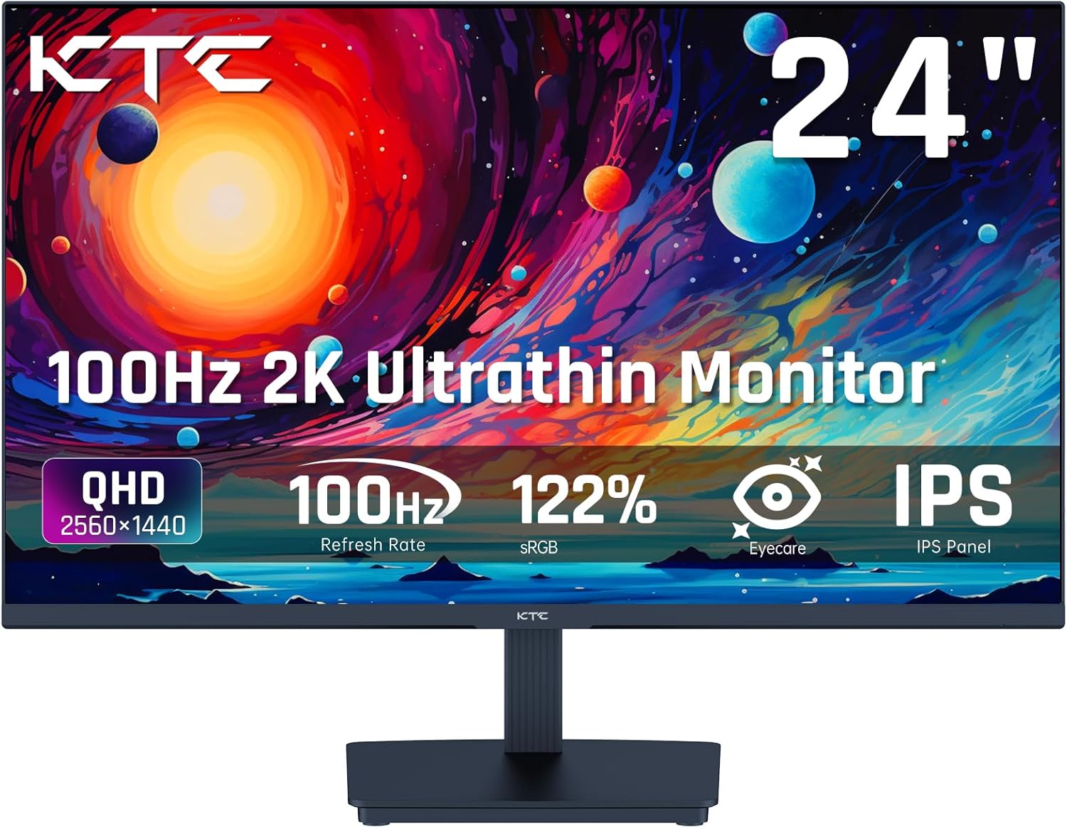 KTC 24 Inch QHD 100Hz Computer Monitor IPS 2K, 1300:1 Contrast, Anti-Blue Light Screen, 122% sRGB, Support FreeSync and GSync, HDMI2.0/DP/Earphone for Gaming and Office Working H24T27