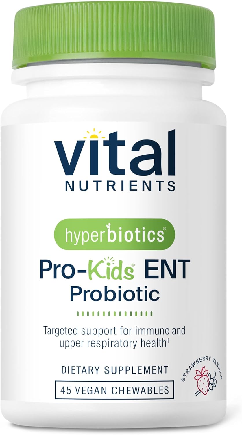 Hyperbiotics Vital Nutrients Pro-Kids ENT Probiotic | Targeted Immune & Upper Respiratory Health Support | Strawberry Lemon Flavor | Non-GMO | Gluten, Dairy, Soy Free | 45 Sugar-Free Chewable Tablets