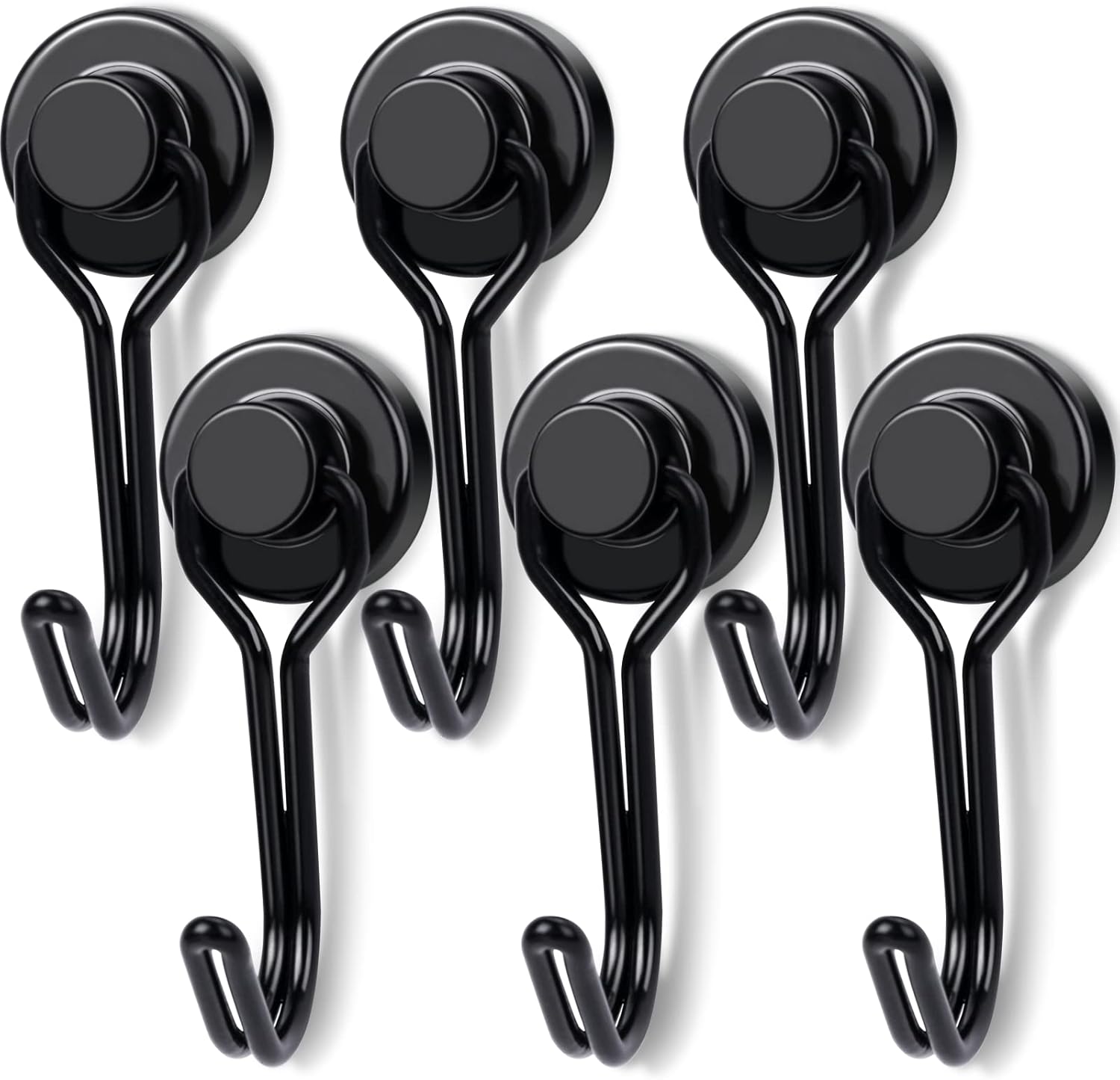 E BAVITE Black Swivel Swing, 30LBS Powerful, Strong Neodymium Rare Earth Magnetic Hooks. Perfect for Refrigerator, Kitchen and Other Magnetic Surfaces, Pack of 6