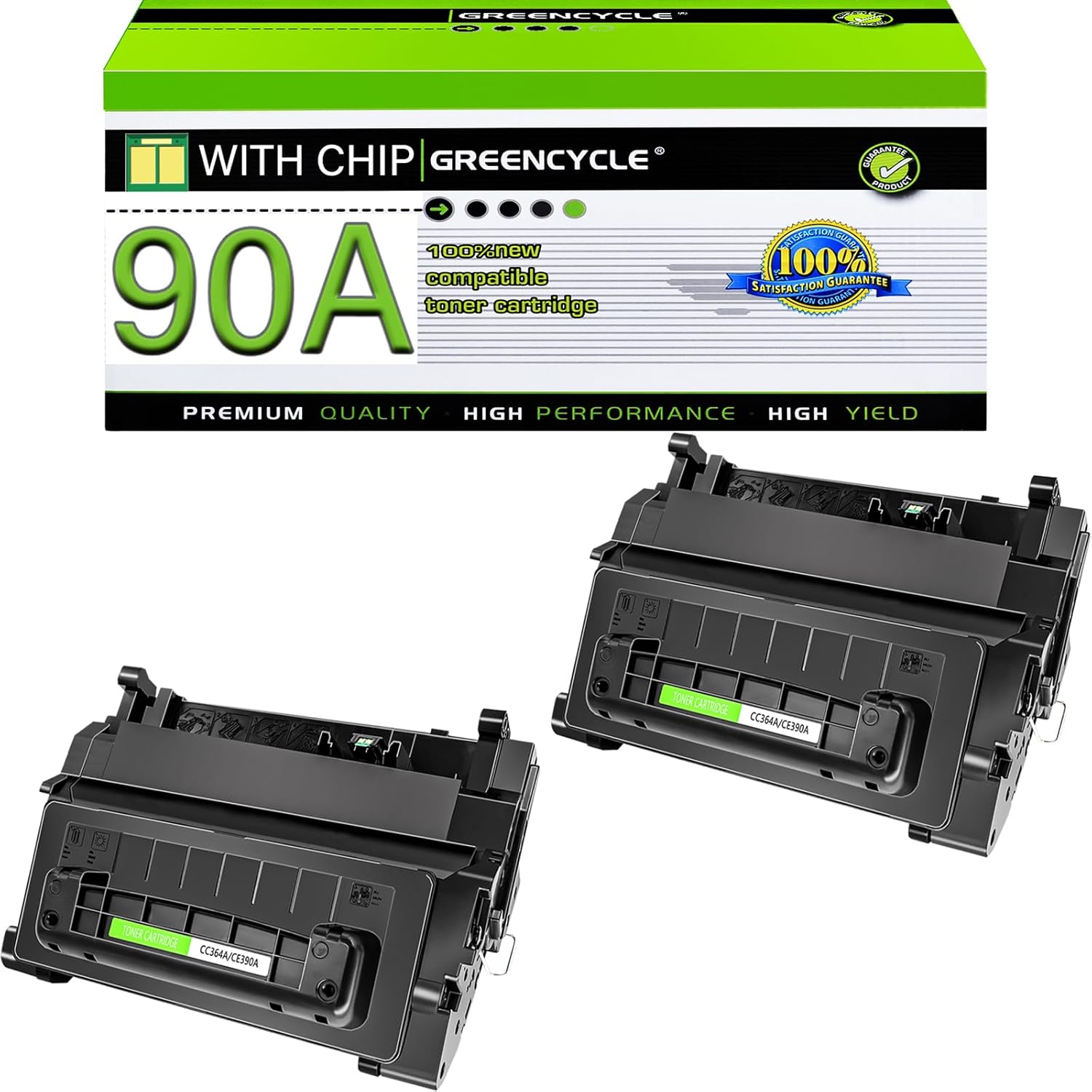 greencycle 90A Compatible Toner Cartridge Replacement for HP 90A Black Toner Cartridge CE390A Use for Laserjet Enterprise 600 M601 M602,M603 Series Laserjet Enterprise M4555 MFP Series (2-Pack)