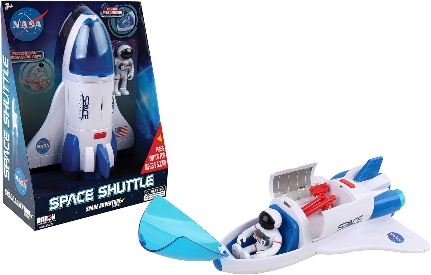 Daron NASA Space Adventure Series: Space Shuttle with Lights & Sounds & Figure, Approx 9″ X 7″, Medium