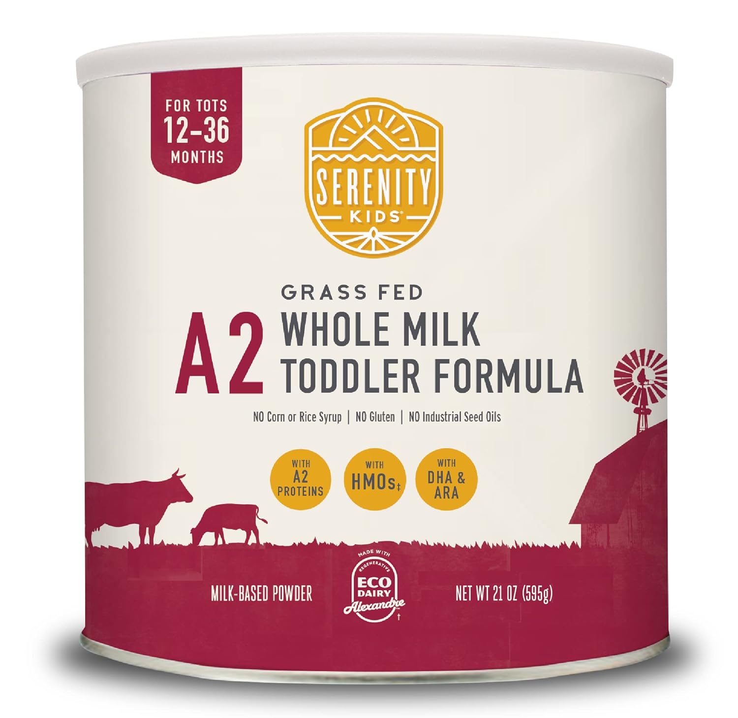 Serenity Kids Toddler Formula Powder Drink Made with Grass Fed Organic A2 Whole Milk | Easy to Digest, Clean Ingredients | Clean Label Project Purity Award Certified | 21 oz Can | 1 Count