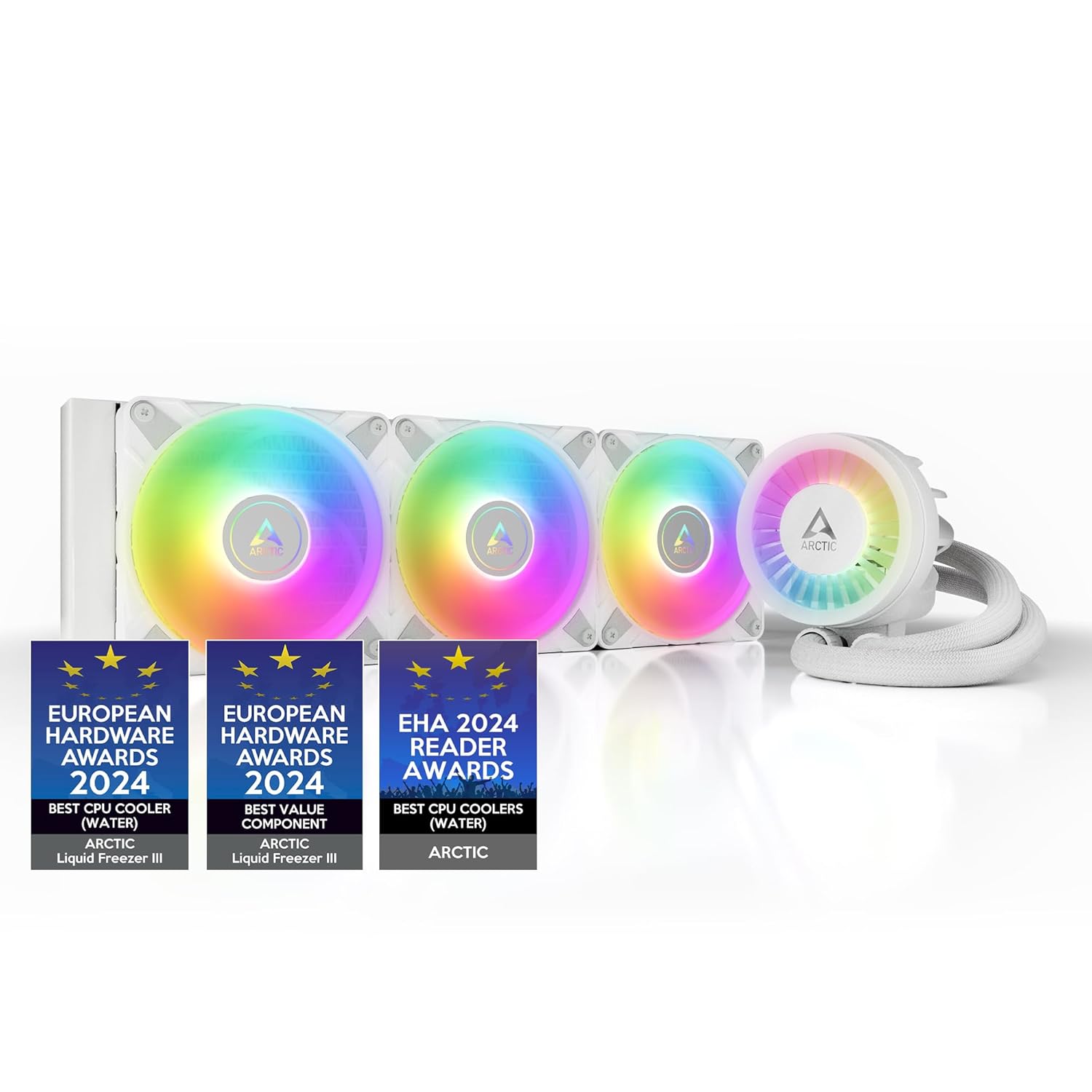 ARCTIC Liquid Freezer III 360 A-RGB – CPU AIO Water Cooler, Water Cooling PC, Intel & AMD, Efficient PWM-Controlled Pump, Fan: 200–2000 RPM, LGA1851 and LGA1700 Contact Frame – White