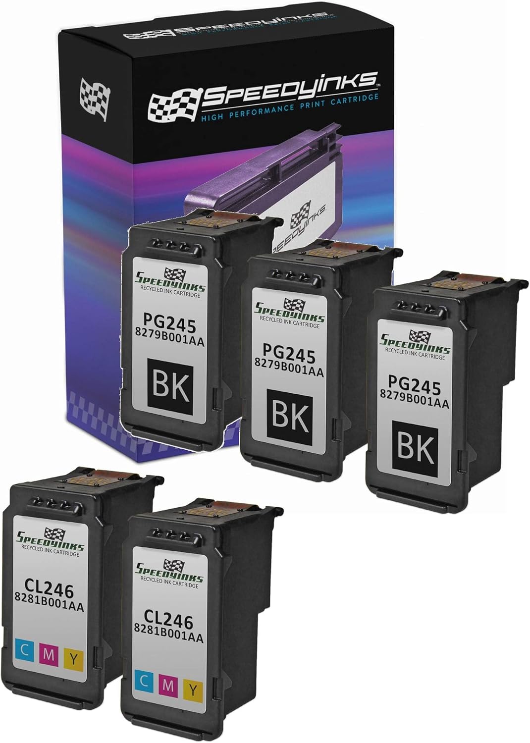 Speedy Inks Remanufactured Ink Cartridge Replacement for Canon PG-245 and CL-246 (3 Black, 2 Color, 5 Cartridge Pack) Compatible with PIXMA iP2820 MG2420 MG2520 MG2522 MG2525 MG2555 MG2920 MG2922