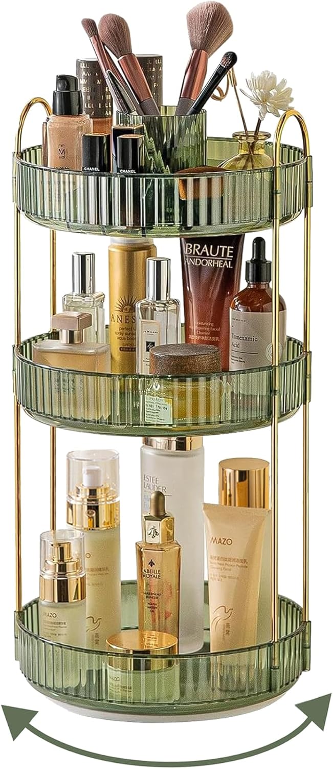 360 Rotating Makeup Organizer,2 Tier Large Capacity Make Up Organizers and Storage,Skincare Perfume Vanity Organizers,Bathroom Cosmetics Storage Organizer Countertop