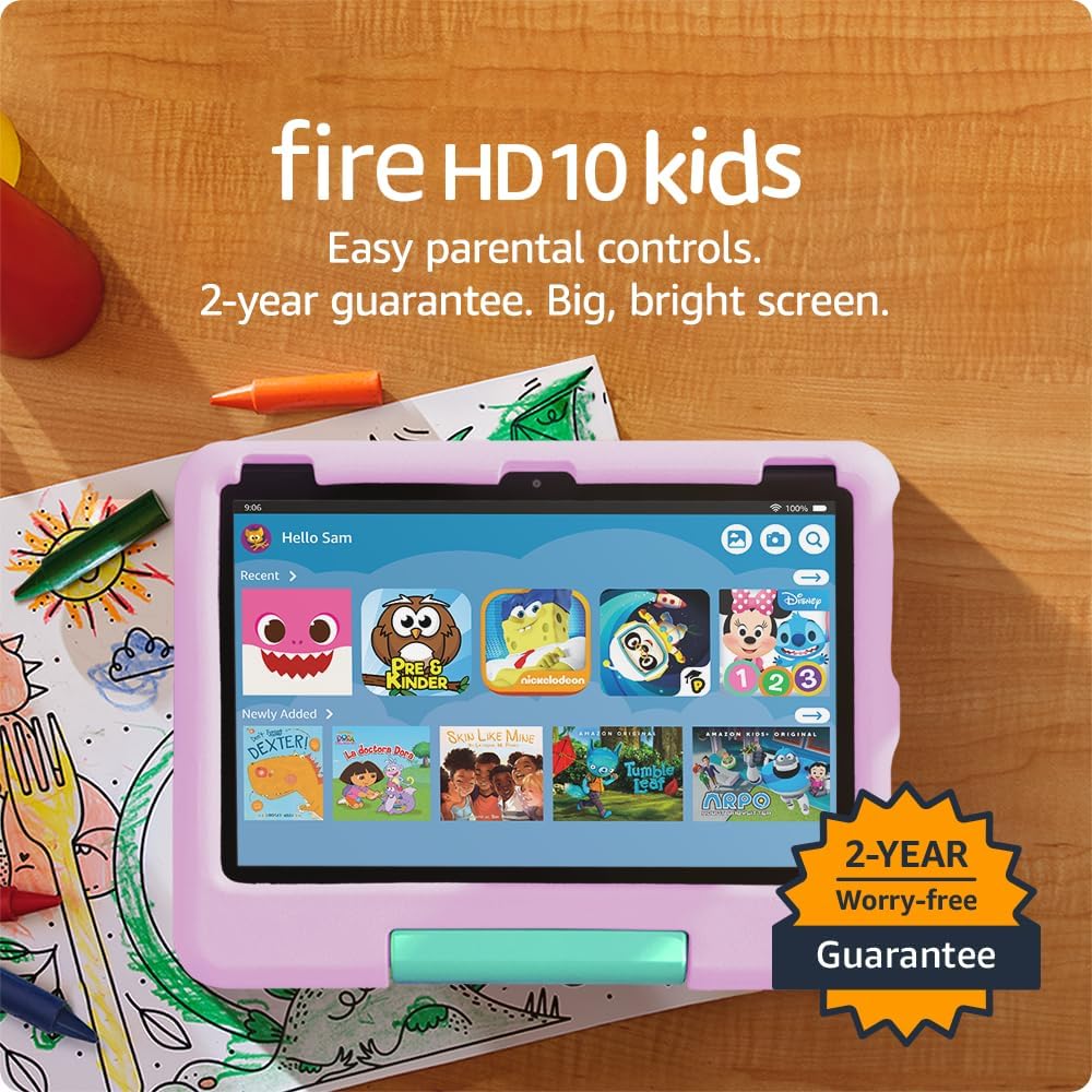 Amazon Fire 10 HD Kids tablet (newest model) ages 3-7 | Bright 10.1″ HD screen with included ad-free and exclusive content, robust parental controls, 13-hr battery, 32 GB, Pink