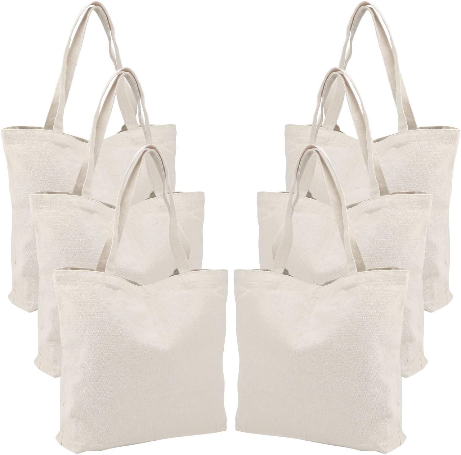 Segarty 6 Packs Large Canvas Tote Bags, 20X15 Inch Reusable Grocery Bags, Heavy Duty Shopping Bags with Bottom Gusset, Natural White Blank Cloth Shoulder Bags Perfect for DIY Crafting Decorating