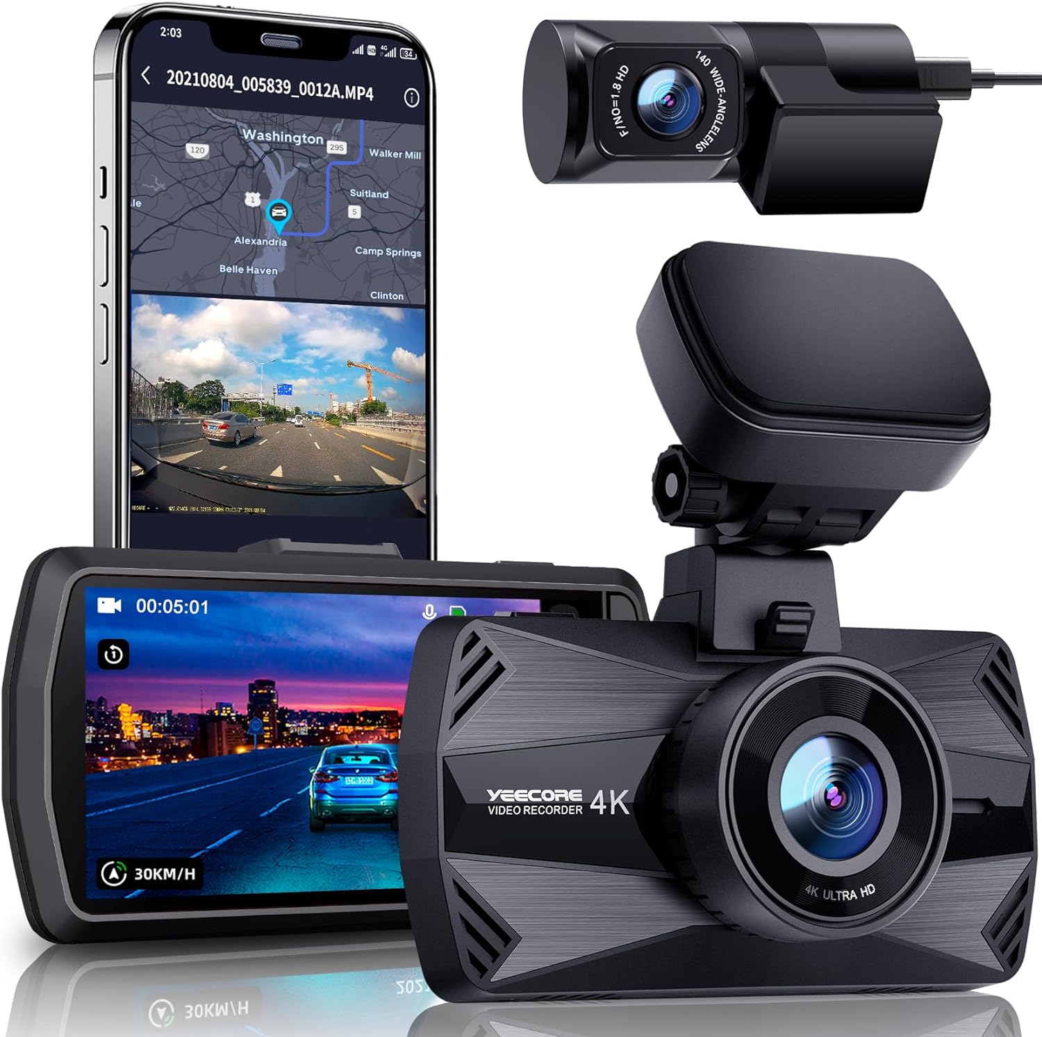 Dual Dash Cam 5G WiFi GPS, Real 4K+HDR 1080P Dash Cam Front and Rear, 3.3 Inch Eye-Care Screen, Super HDR Night Vision, Parking Mode, Dash Camera for Cars with App, G-Sensor, Support 512GB Max