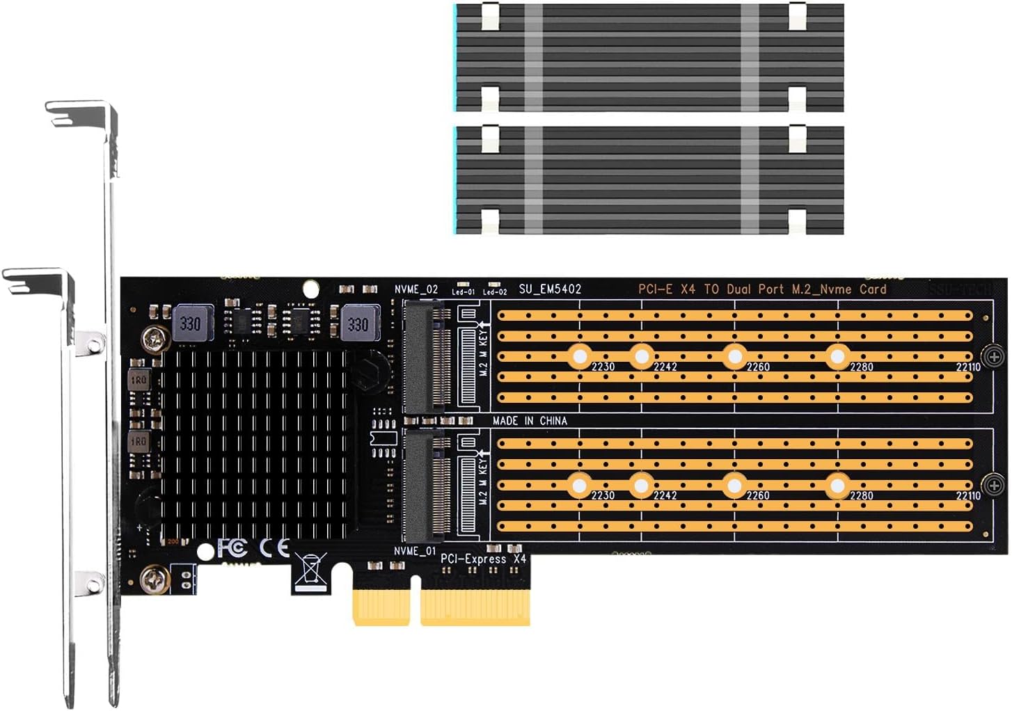 GLOTRENDS PA20 Dual M.2 NVMe to PCIe 3.0 X4 Adapter with 2 Sets of M.2 Heatsink