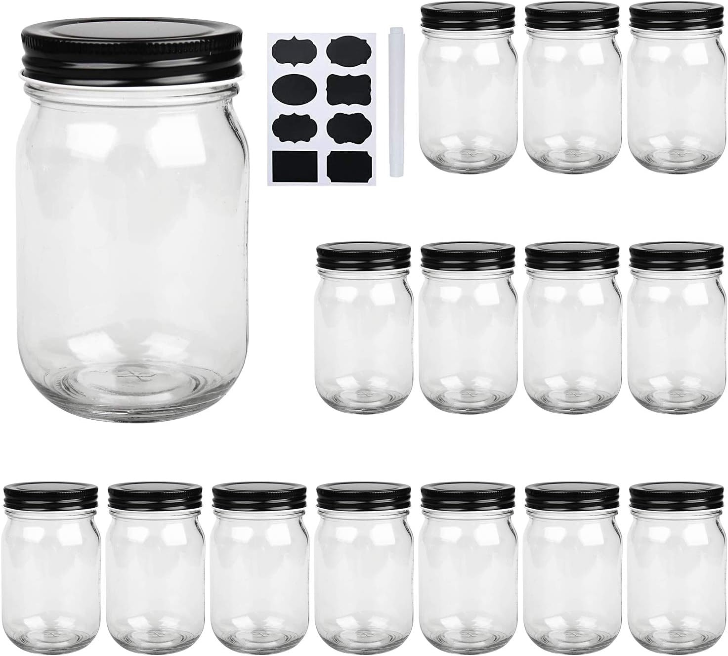 QAPPDA 16 oz Glass Jars With Lids, Wide Mouth Ball Mason Jars,Glass Storage Jars For Food,Canning Jars For Pickles,Herb,Jelly,Jams,Honey,Kitchen Canisters Dishware Safe 15 Pack