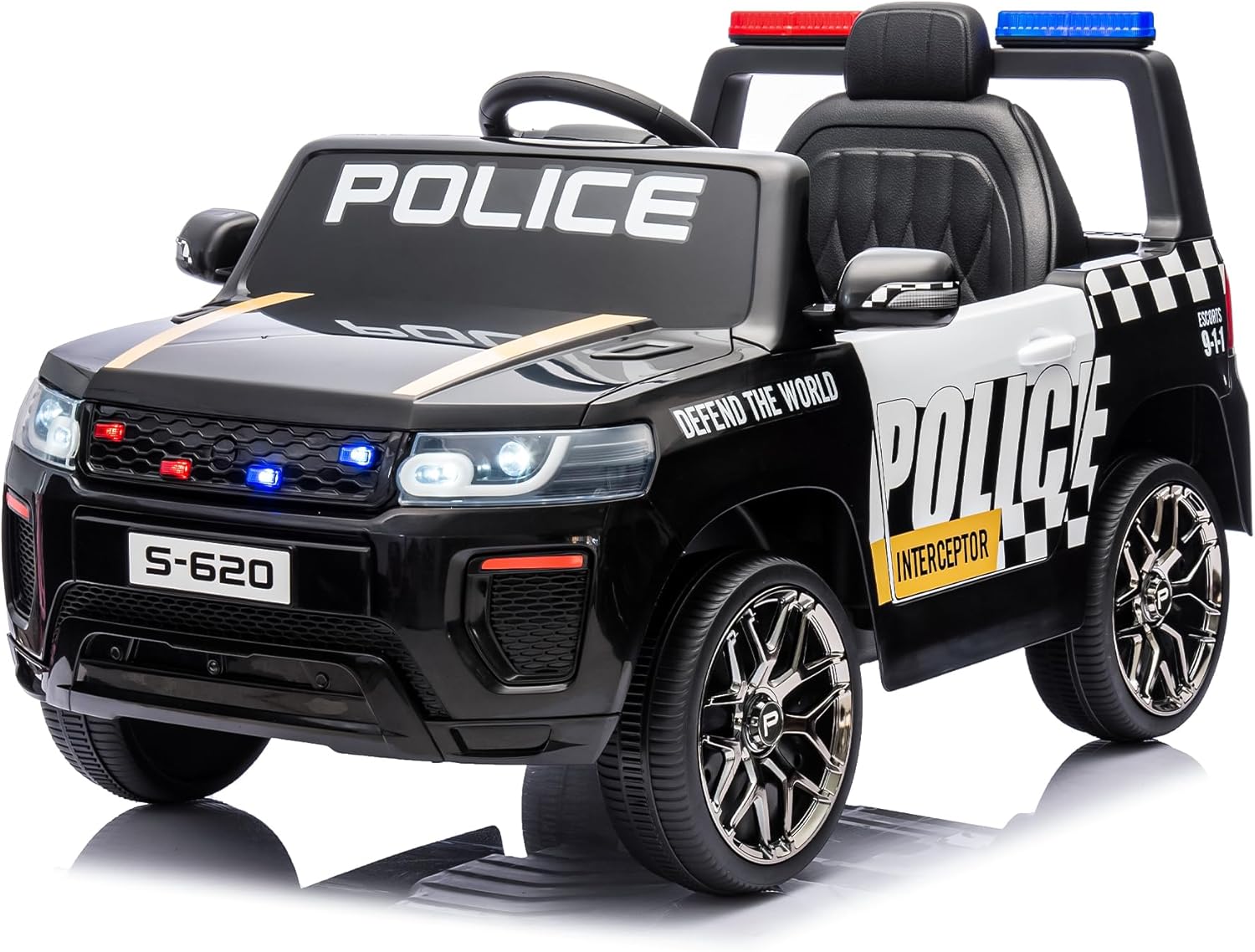 Police Car Ride on, 12V Kids Ride on Toy with Realistic Police Lights and Sirens, Kids Electric Vehicles with Remote Control, Music and Horns, Black