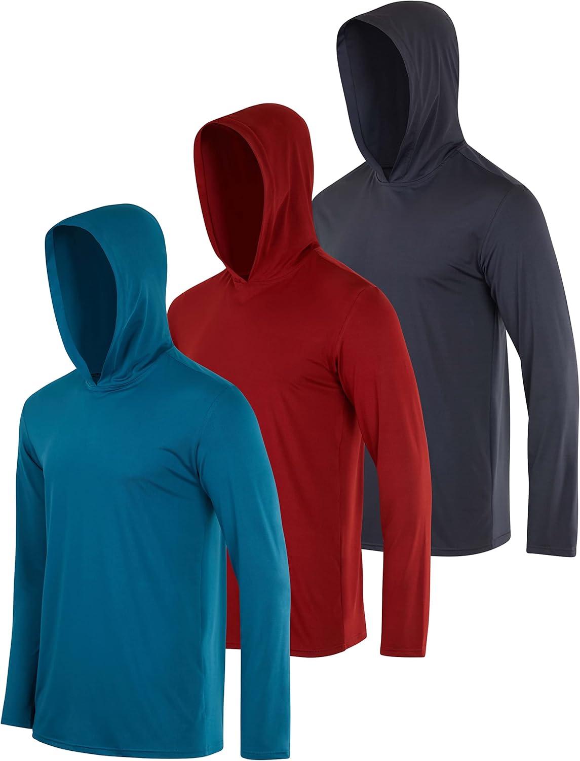 Real Essentials 3 Pack: Men’s Dry Fit Wicking Long Sleeve Fishing Active Hoodie Pullover Sweatshirt (Big & Tall)