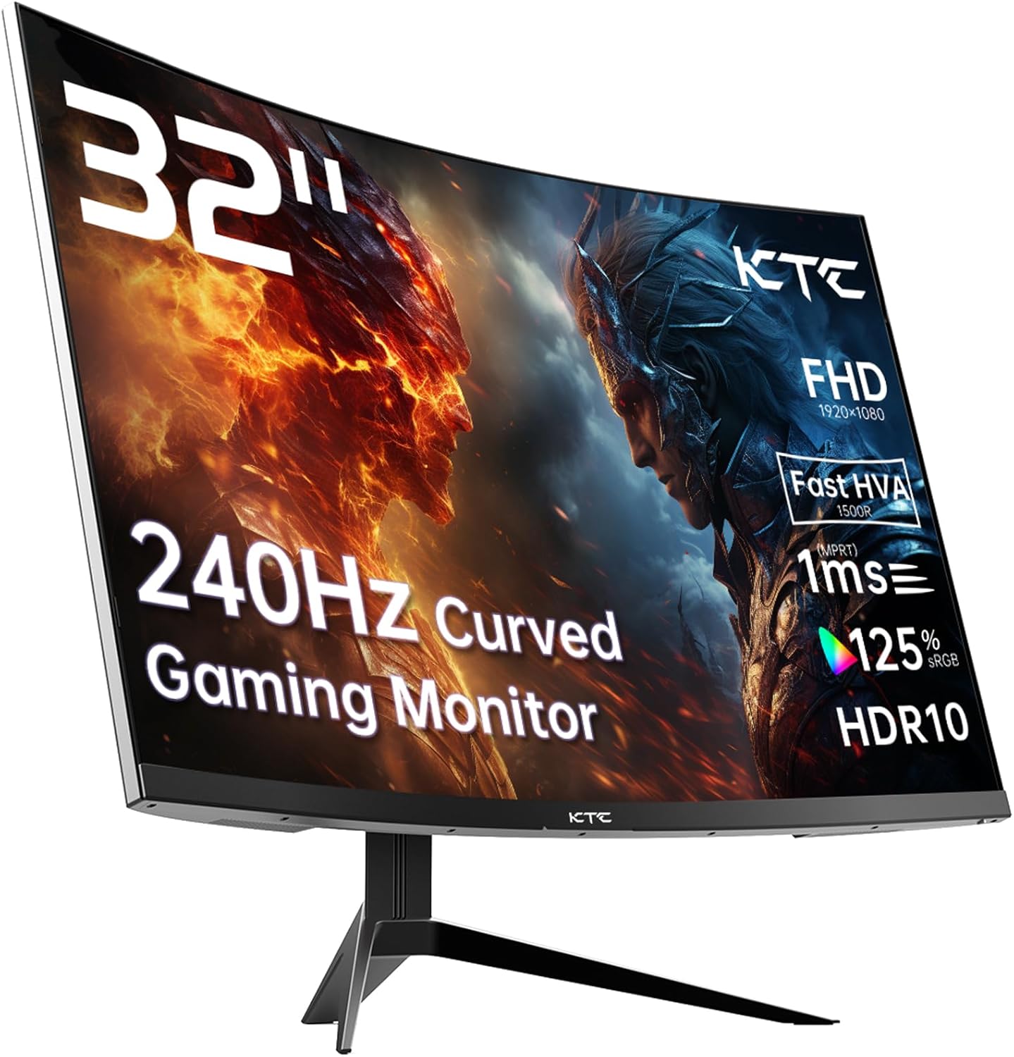 KTC 32 inch 240Hz Curved Gaming Monitor 1500R 1080P 125% sRGB 1ms, Freesync/G-sync HDR10,HDMI/DP/USB Ports VESA,Tilt Adjustable,Xbox PS5 Switch,Black