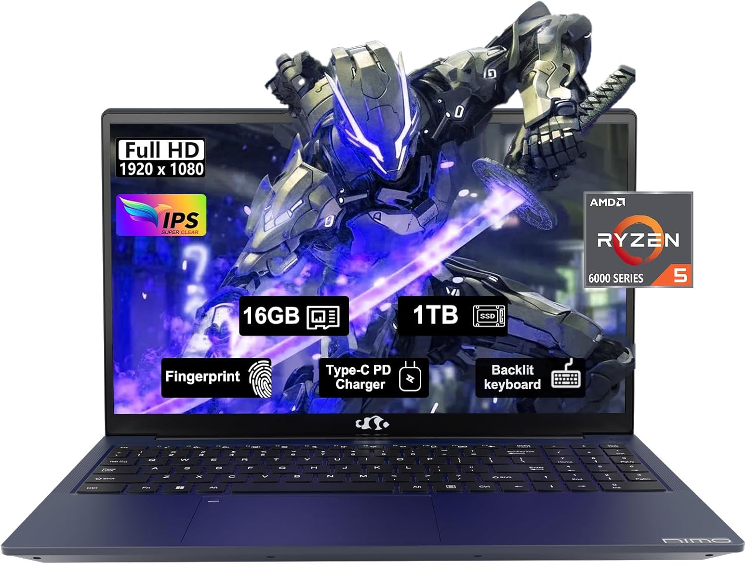 15.6” FHD IPS Business Gaming Laptop, 6-Cores AMD Ryzen 5 6600H, 16GB DDR5 RAM 1TB SSD(Beat i5-12450H, Up to 4.5GHz), 100W Type-C, 6-Cores 660M GPU, Fingerprint, Backlit Keyboard, Numpad