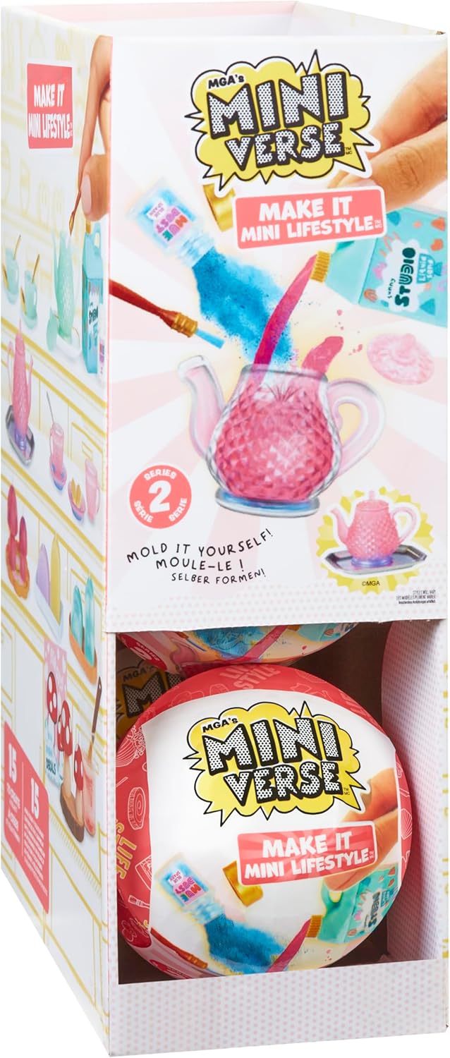 Make It Mini Lifestyle Series 2 Party Pack (6 Pack) Mini Collectibles MGA’s Miniverse, Mystery Blind Packaging, DIY, Crafts, Resin Play, Replicas, Molds, Teapots, Teacups, Candles, Vase Collectors, 8+