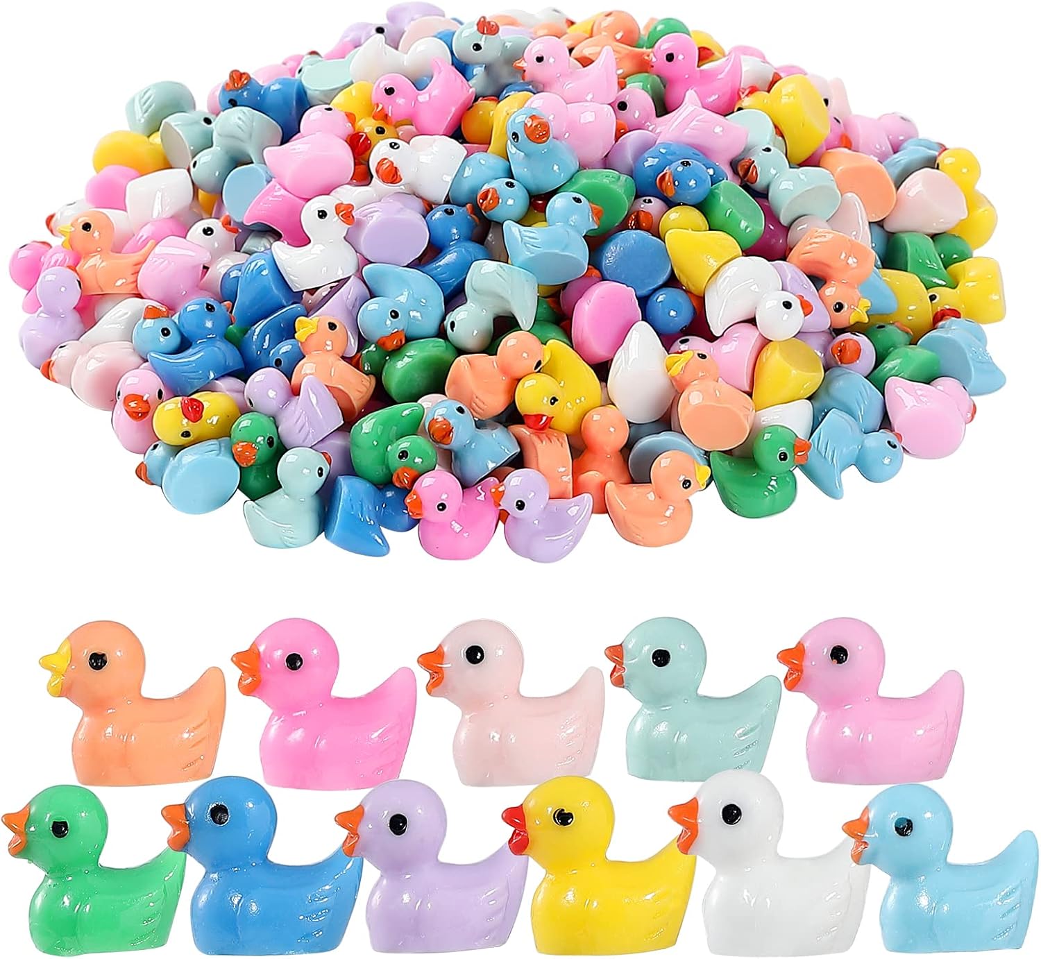 Mini Ducks 220 Pack Tiny Duck Figurines Bulk for Miniature Dollhouse Decor Accessories Garden Aquarium Potted Ornament Party Toys DIY Charms Office Classroom Activity to Hide