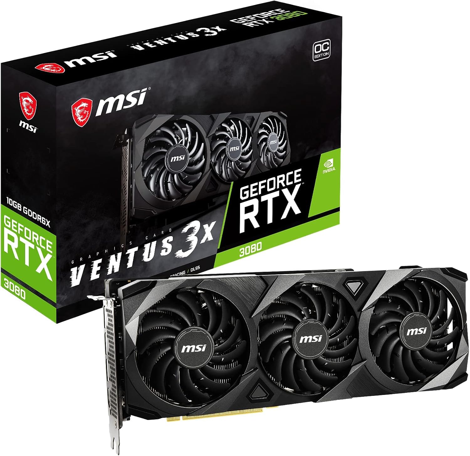 MSI Gaming GeForce RTX 3080 LHR 10GB GDRR6X 320-Bit HDMI/DP Nvlink Torx Fan 3 Ampere Architecture OC Graphics Card (RTX 3080 Ventus 3X 10G OC LHR) (Renewed)