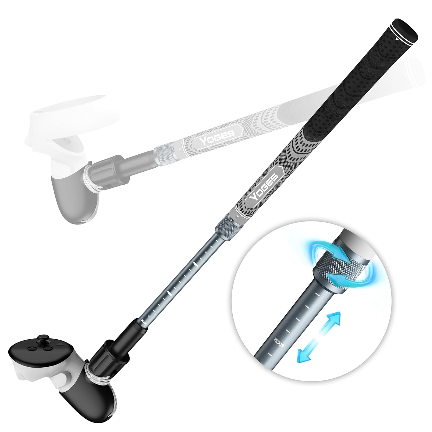 YOGES Adjustable Length VR Golf Club Handle for Meta Quest 3S/Quest 3/Oculus Quest 2, 90 Degree Virtual Reality Baseball Controller Attachment, Simulator Real Golf Game Bat Adapter for Golf+, Walkabout Mini Golf (ONLY for Right Controller)