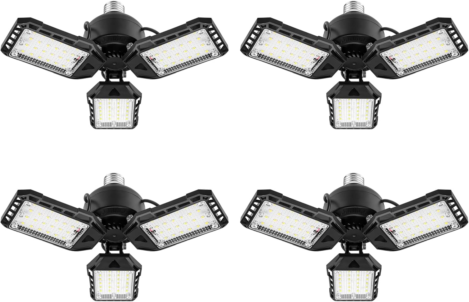 LED Garage Lights Bulb 4 Pack -80W, 8000LM 6500K Led Shop Light with 3 Deformable Panels, Basement Barn Light Garage Ceiling Lights, E26/E27 for Garage, Warehouse, Shop, Basement