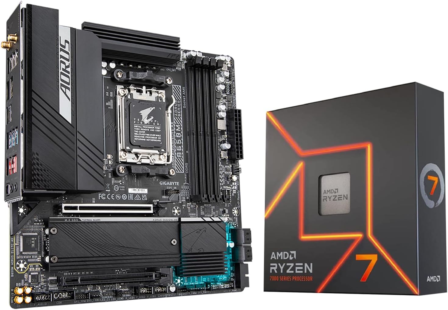 INLAND Micro Center AMD Ryzen 7 7700X CPU Processor Bundle with GIGABYTE B650M AORUS Elite AX Gaming Motherboard (AM5/ Micro-ATX/ DDR5/ 2*M.2/ PCIe 5.0/ USB 3.2 Gen2X2 Type-C)