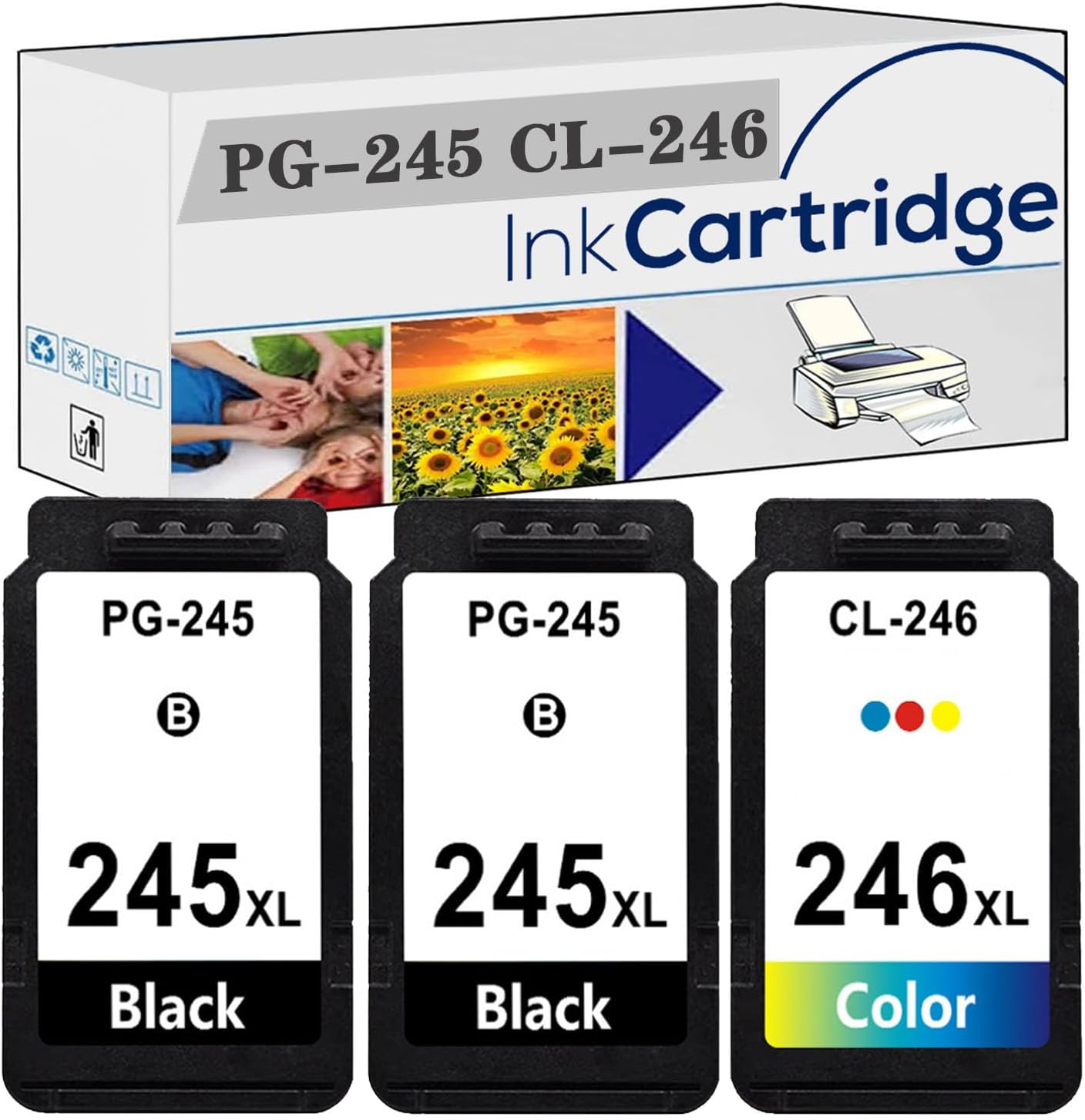 PG-245 CL-246 PG245 CL246 245 246 Compatible Ink Cartridge Replacement for Canon MG2555 MG2922 MG3020 MX490 MX492 TS202 TS302 TS3120 TR4520 IP2820 Printers 2 Black+1color