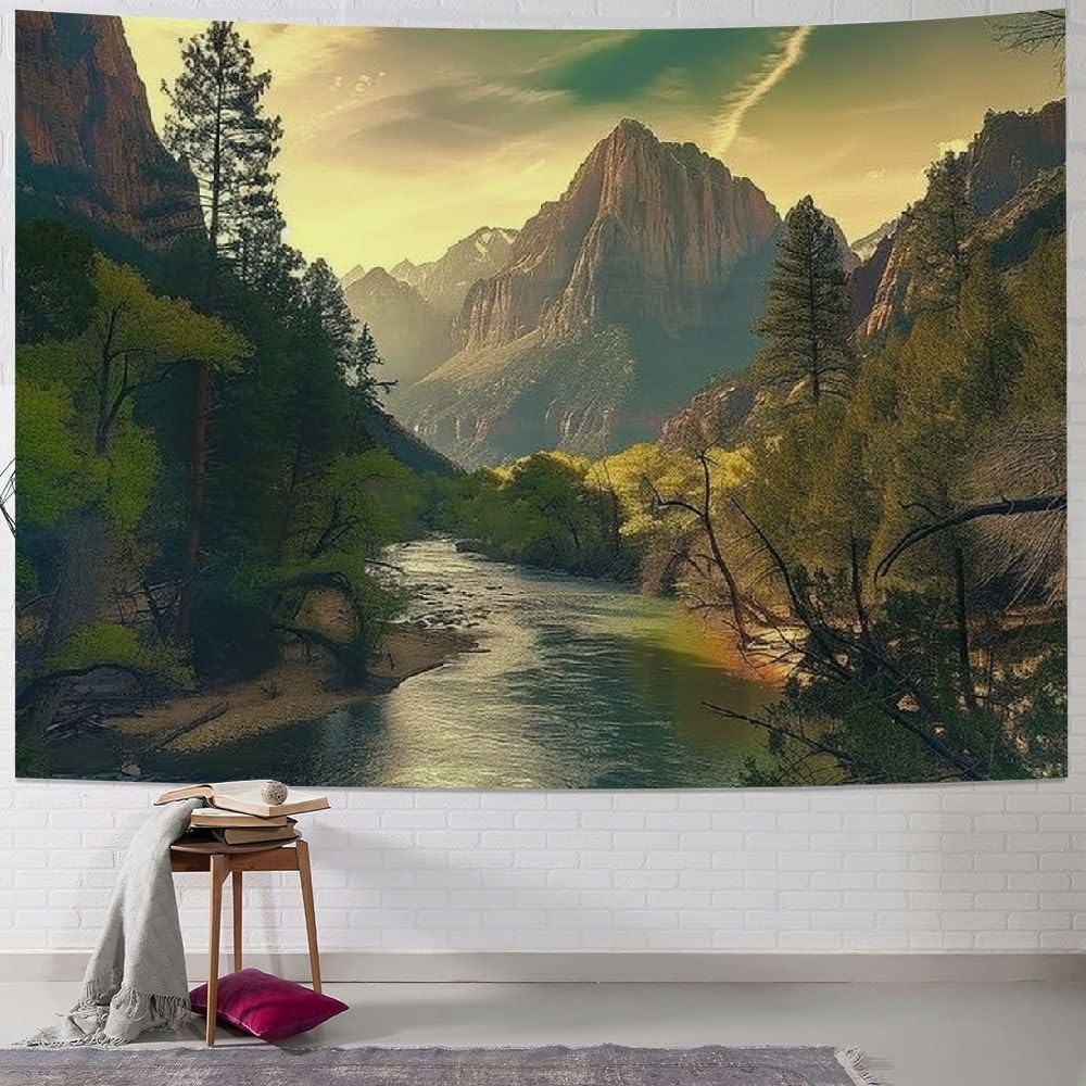 GLIDAX Fall Tapestry, Zion National Park Utah Virgin River Wall Hanging Large Tapestry Psychedelic Tapestry Decorations Bedroom Living Room Dorm Painting, 40x60inch