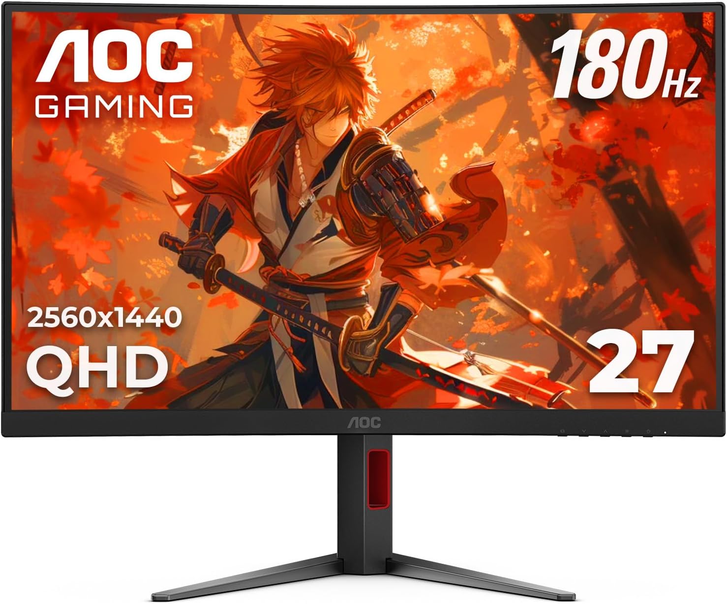 AOC CQ27G4H 27″ Curved Gaming Monitor, QHD 2K 2560×1440, 1500R VA, 180Hz 0.5ms, AMD FreeSync Premium, Height Adjustable Stand, Xbox PS5 Switch Compatiable, 3-Year Zero-Bright-dot