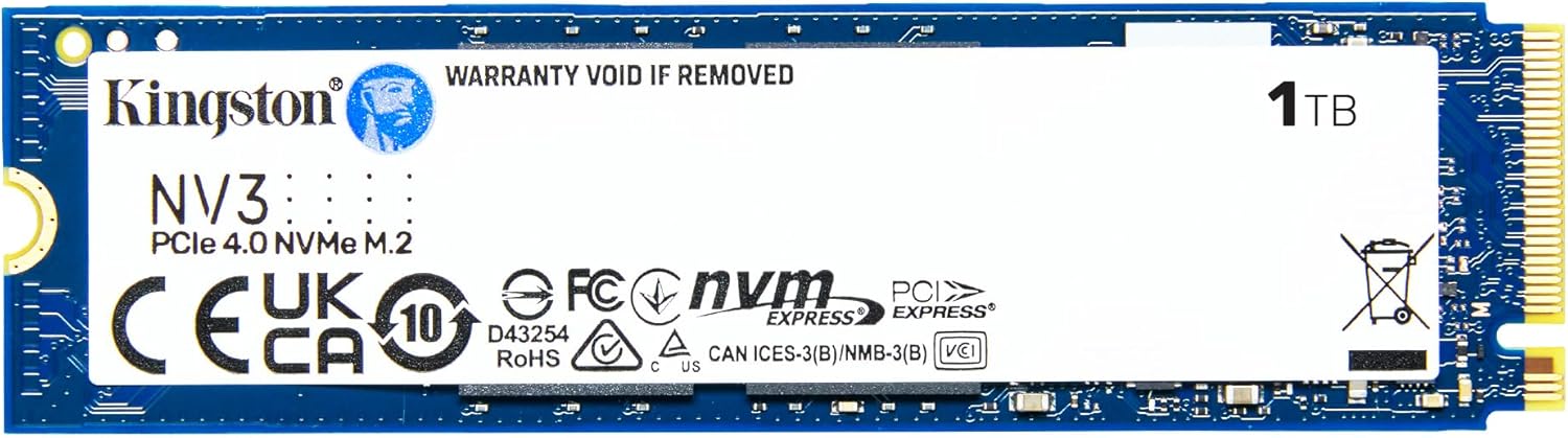 Kingston NV3 1TB M.2 2280 NVMe SSD | PCIe 4.0 Gen 4×4 | Up to 6000 MB/s | SNV3S/1000G