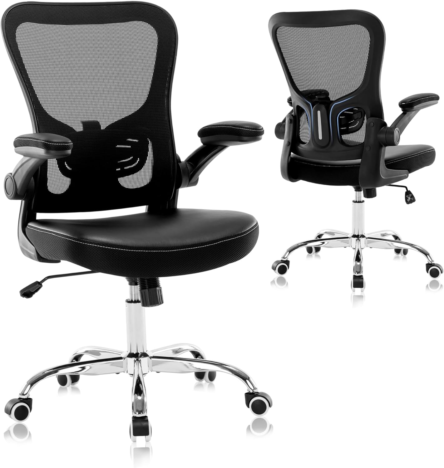 Office Chair,Ergonomic Desk Chair,Mesh Computer Chair with PU Leather Flip-up Armrest,Home Office Chair with Lumbar Support,Adjustable Executive Mid Back Task Chair,Rolling Swivel Office Chairs,Black