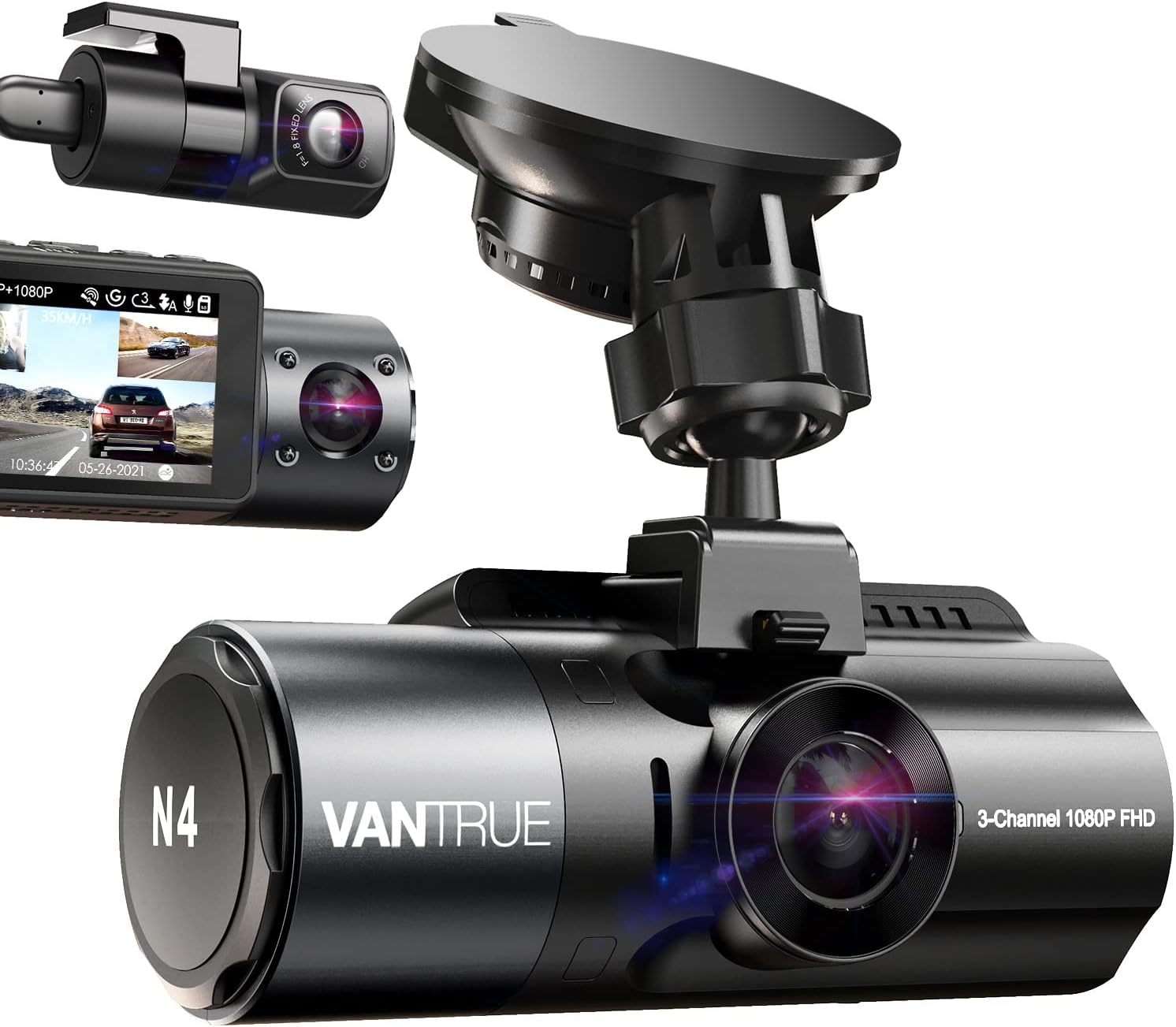 Vantrue N4 3 Channel Dash Cam, 4K+1080P Front and Rear, 1440P+1440P Front and Inside, 1440P+1440P+1080P Three Way Triple Car Camera, IR Night Vision, 24 Hours Parking Mode, Support 256GB Max