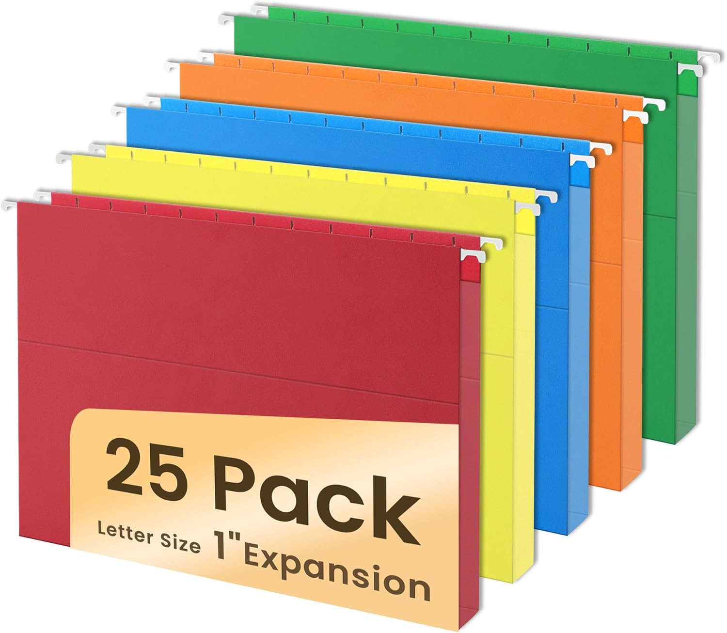 SUNEE Hanging File Folders Extra Capacity Assorted Colors, 25 Pack Letter Size File Folders with 1/5-cut Tabs, Heavy Duty 1 Inch Expansion, Stay Organized for Your Home and Office Bulk File