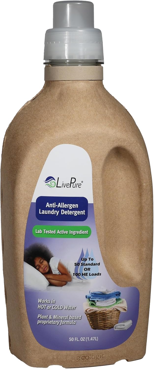 LivePure Anti-Allergen 50 OZ Laundry Detergent for Dust Mites, Pet Dander, Allergies.