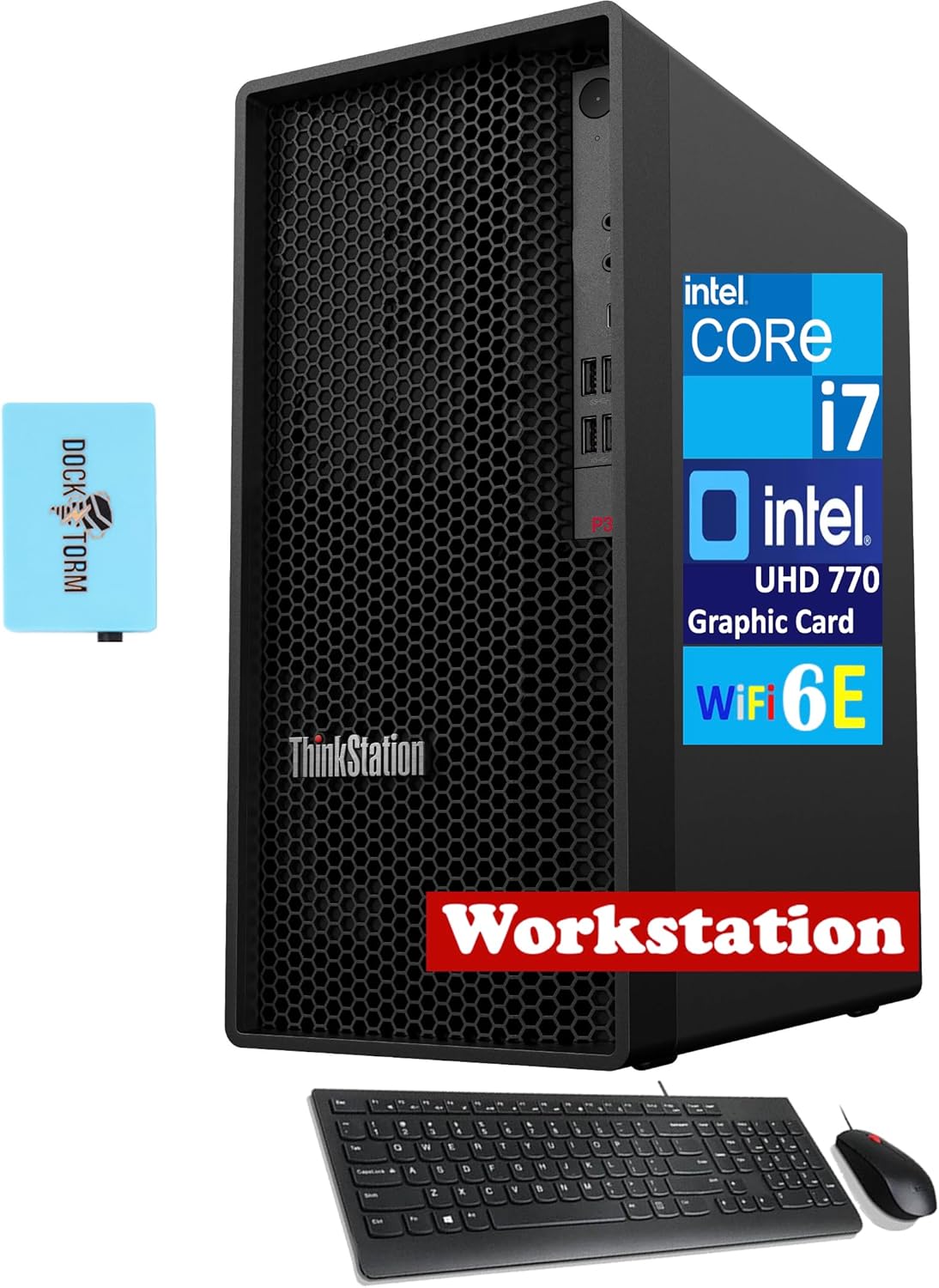 Lenovo ThinkStation P360 Desktop (12-Core Intel i7-12700, Intel UHD 770, 32GB DDR5 RAM, 2TB PCIe SSD, WiFi 6E, Bluetooth 5.1, USB KYB and Mouse, Win 11 Pro) with Dockztorm Hub