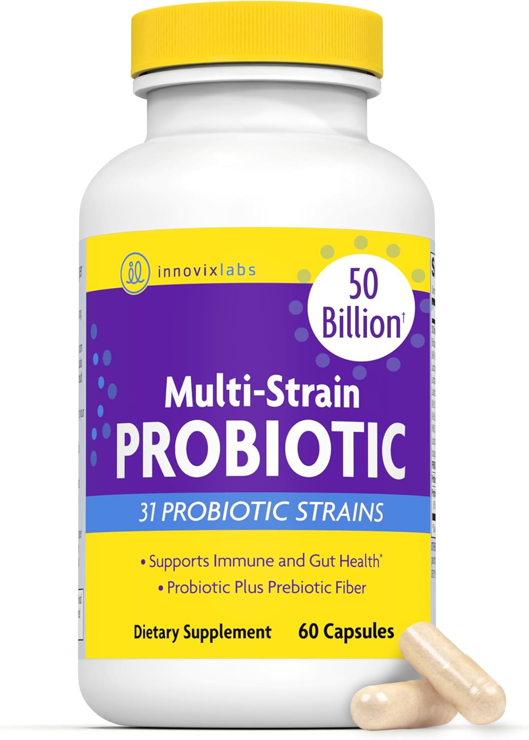 InnovixLabs Multi Strain Probiotics for Women & Men – Probiotic Supplement – 50 Billion CFU – Gut Health, Immune Support, Digestion, Lactobacillus Acidophilus, Prebiotics and Probiotics, 60 Capsules