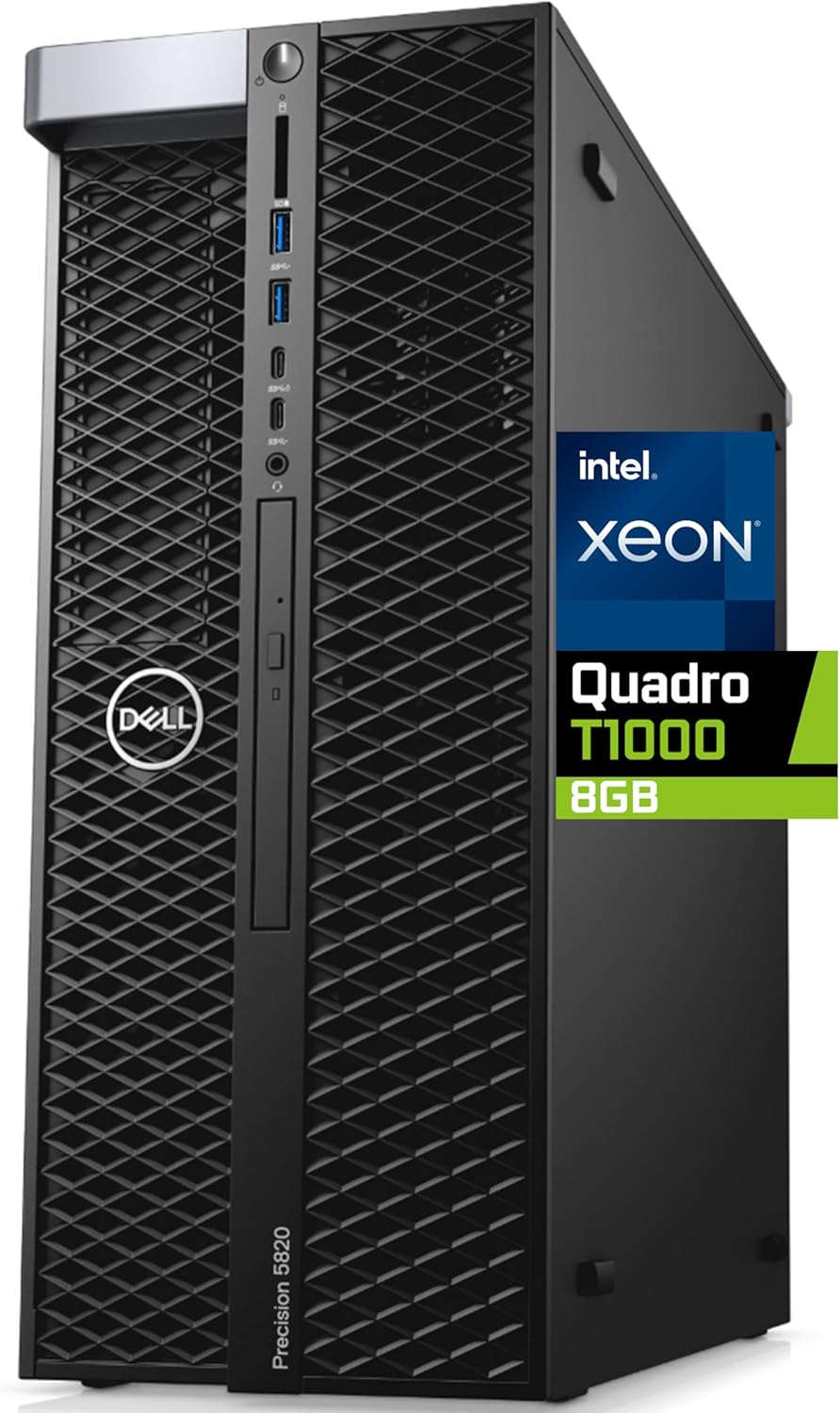 Dell Precision Xeon 5820 Tower Computer – Intel Xeon W-2245 8-Core, 64GB RAM, 2TB NVMe SSD, Nvidia Quadro T1000 8GB, 8K, Mini-DisplayPort, HDMI, DVDRW, Wi-Fi, BT, USB-C 10GBps, Windows 11 Pro