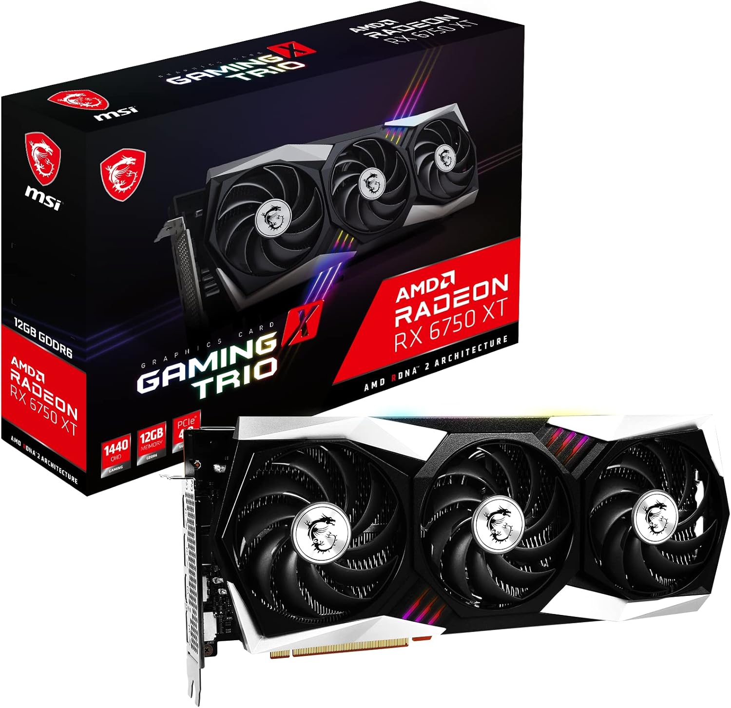 MSI Gaming Radeon RX 6750 XT 192-bit 12GB GDDR6 DP/HDMI Triple Torx 4.0 Fans FreeSync DirectX 12 VR Ready OC Graphics Card (RX 6750 XT Gaming X Trio 12G)