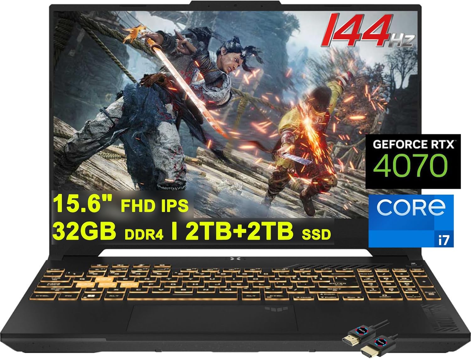 ASUS TUF F15 Gaming Laptop | 15.6″ FHD 144Hz | 12th Gen Intel 14-Core i7-12700H >i9-11950H | 32GB DDR4 2TB+2TB SSD | GeForce RTX 4070 8GB Graphic | Backlit Thunderbolt4 USB-C Win11 + HDMI Cable