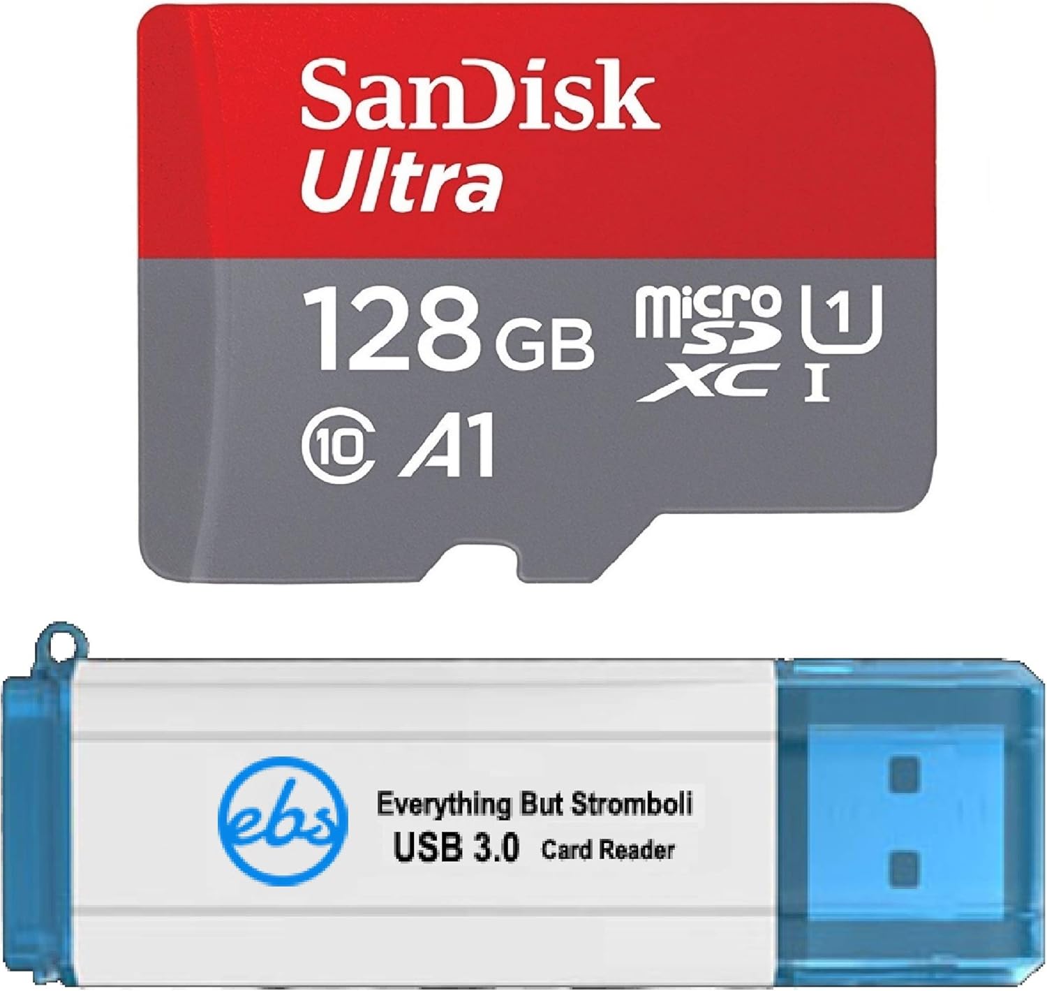 SanDisk 128GB SDXC Micro Ultra Memory Card Bundle Works with Samsung Galaxy S10, S10+, S10e Phone Class 10 (SDSQUAR-128G-GN6MN) Plus (1) Everything But Stromboli (TM) 3.0 Card Reader