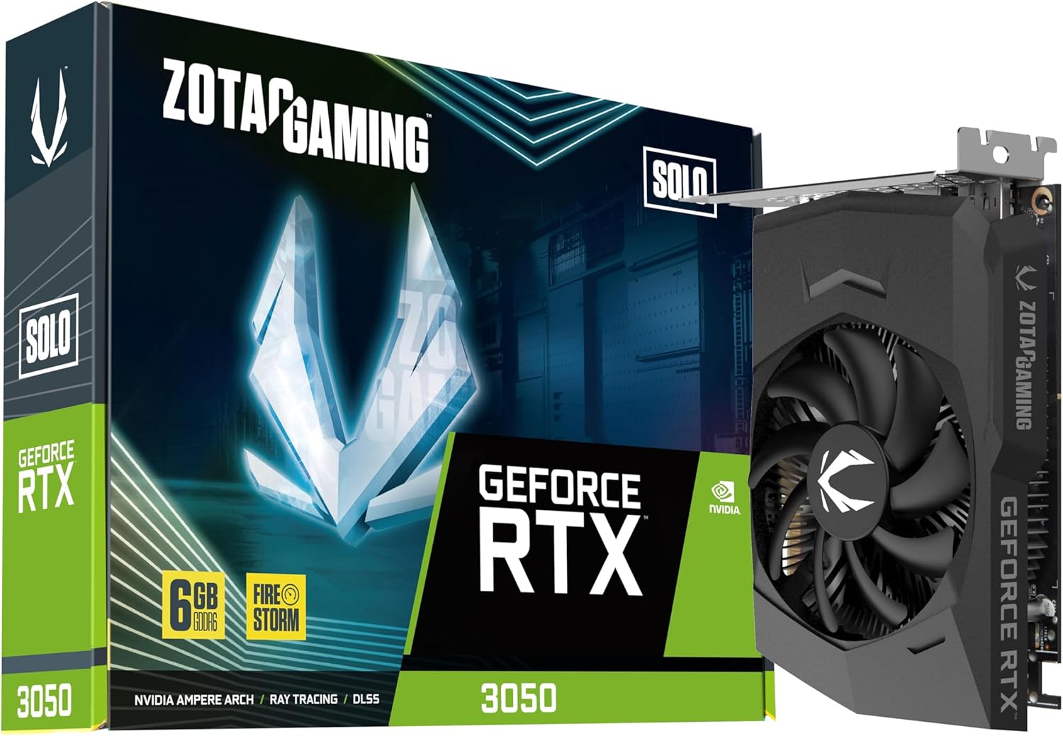 ZOTAC Gaming GeForce RTX 3050 6GB GDDR6 Solo 96-bit 14 Gbps PCIE 4.0 Super Compact Gaming Graphics Card, ZT-A30510G-10L