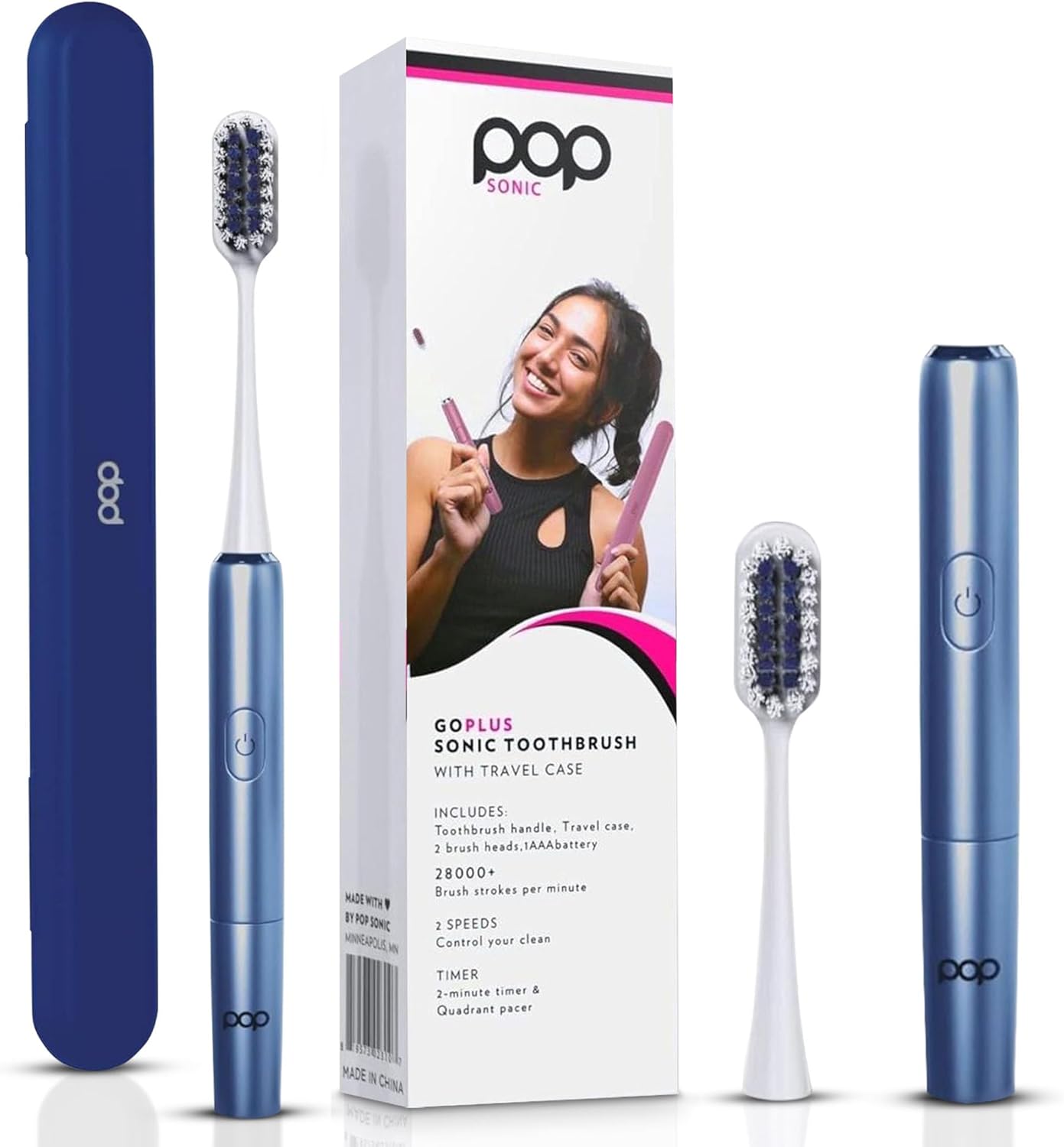 Go Plus Sonic Toothbrushes for Adults w/Electric Toothbrush Case – Electric Toothbrush for Adults & Kids – Sonic Toothbrush w/ 2 Speeds – 18000-24000 Vibrations Per Minute (Brilliant Blue)