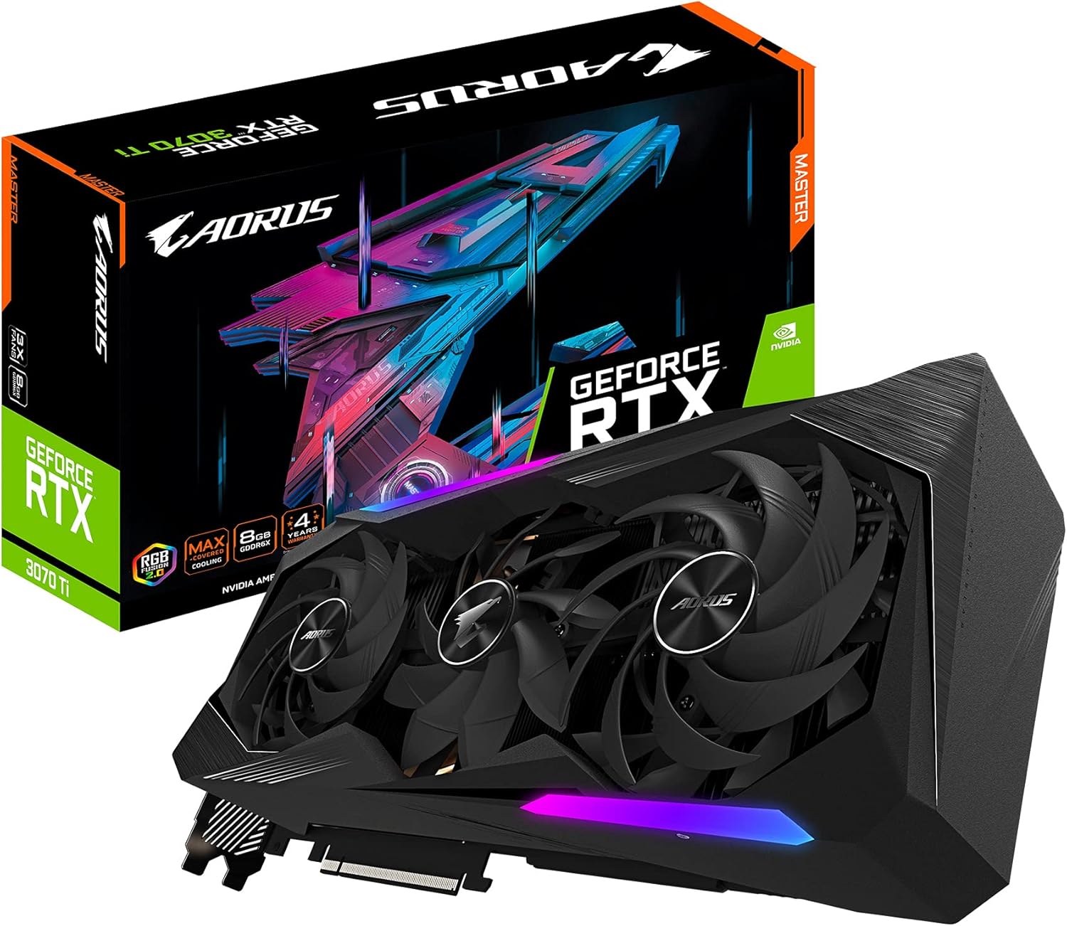 GIGABYTE AORUS GeForce RTX 3070 Ti Master 8G Graphics Card, MAX-Covered Cooling, 8GB 256-bit GDDR6X, GV-N307TAORUS M-8GD Video Card