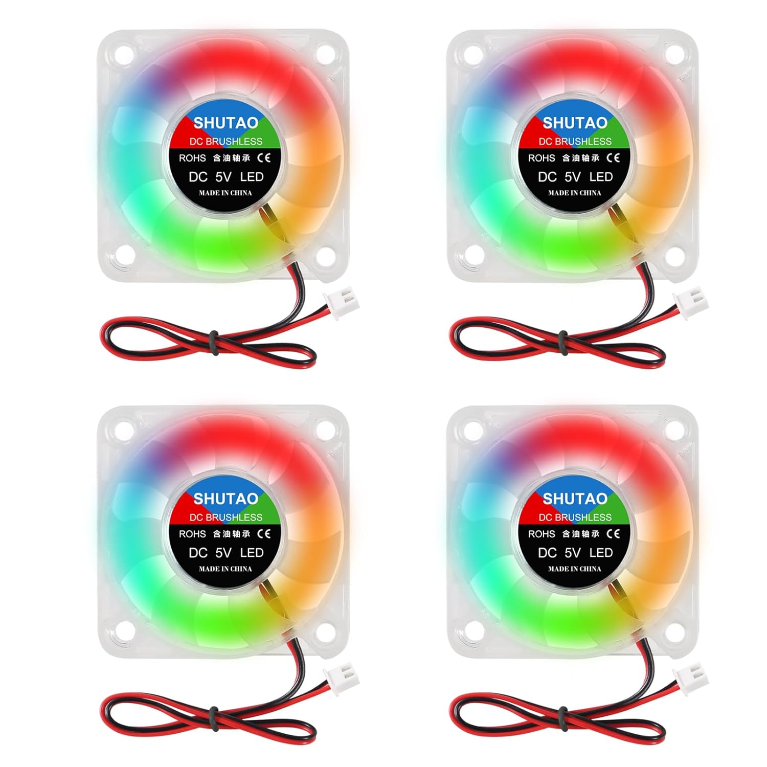 4PCS 5010 Cooling Fan 5V RGB 50x50x10mm DC 5V 50mm Brushless Cooling Fans 10mm Fan Colorful LED Cooler Fan 2 Pin for 3D Printer