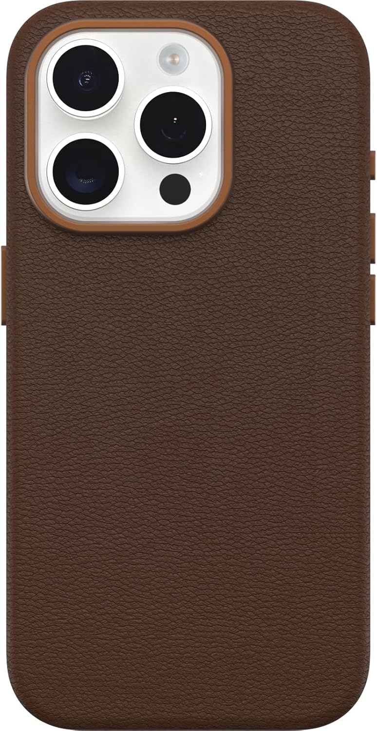 OtterBox iPhone 15 Pro Symmetry Series Cactus Leather for MagSafe – Rich Adobe (Brown) (Brown), sustainably sourced, Snaps to MagSafe, Ultra-Sleek, Raised Edges Protect Camera & Screen