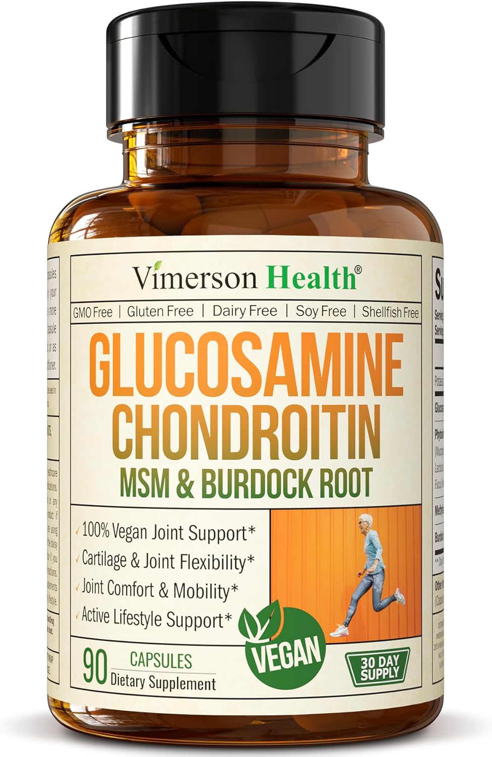 Vegan Glucosamine Chondroitin MSM – 100% Vegan Joint Support Supplement for Women & Men with Burdock and Glucosamine Sulfate 1500 mg. Used for Cartilage and Joint Health and Flexibility – 90 Capsules