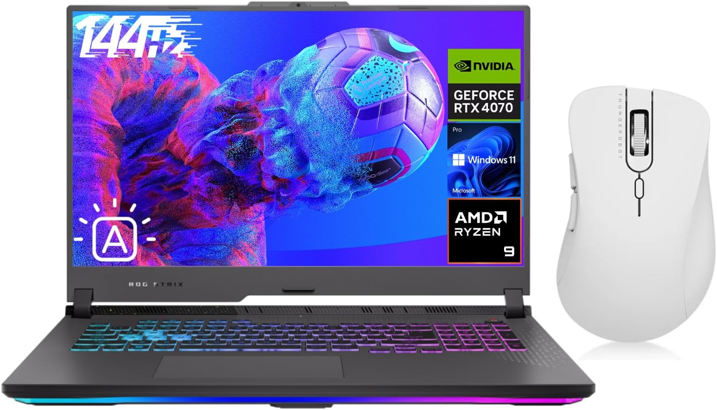 ASUS Strix G17 Gaming Business Laptop, 17.3″ FHD 144Hz, AMD Ryzen 9 7845HX, NVIDIA GeForce RTX 4070, RGB Backlit Keyboard, 64GB DDR5 RAM, 4TB SSD, Wi-Fi 6, Bundle Thunderobot ML101 Wireless Mouse