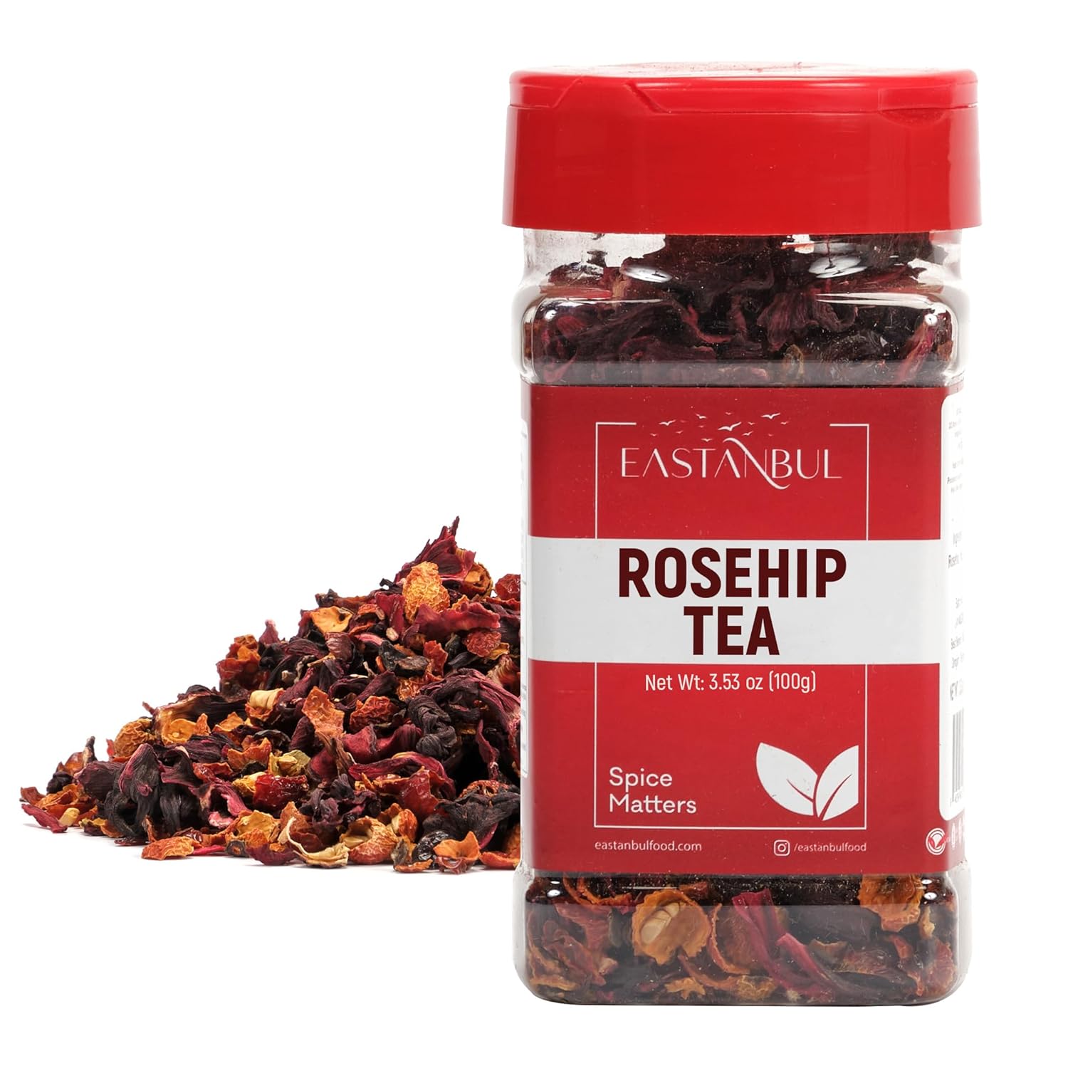 Eastanbul Rosehip Tea, 3.53oz, Rose Hips with Hibiscus, Loose Leaf Tea, Rosehips & Hibiscus Flowers for Rose Hips Tea, Rosehips, Dried Fruit Tea, Dried Rosehips, Dried Herbs for Tea from Turkey