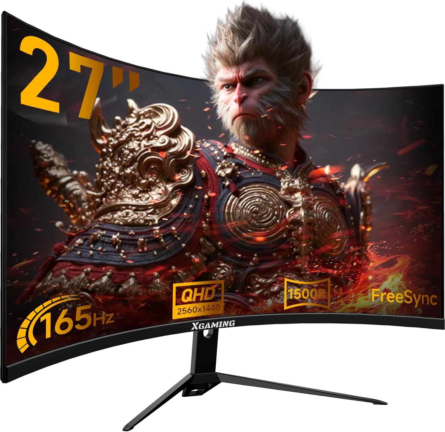 27 Inch Curved Monitor 2K 165Hz 1500R, QHD 2560 x 1440p Gaming Computer Monitor, 16:9 HDMI Display, 1ms, FreeSync, 99% sRGB, Eye Care HDR PC Screen Built-in Speakers, VESA, Tilt Adjustable, Black