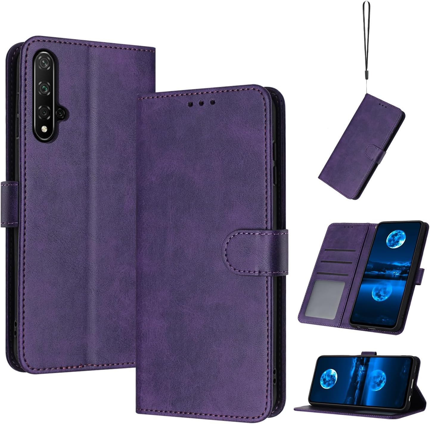 Compatible with Huawei Nova 5T Leather Case,Compatible with Honor 20 YAL-L21 YAL-AL00 YAL-TL00 / Nova 5T YAL-L21 YAL-L61 YAL-L71 YAL-L61D Case PU Leather Phone Flip Cover Purple