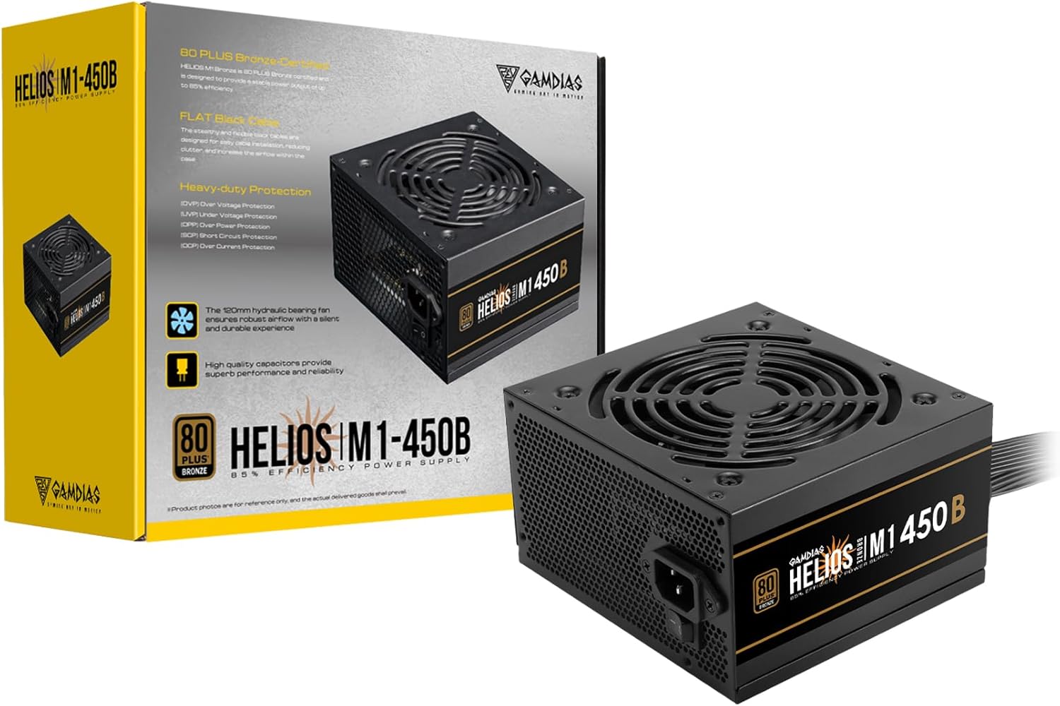 GAMDIAS 450W Gaming PC PSU, 80 Plus ATX Bronze 12V Power Supply for PC Computers with Active PFC, Non-Modular PSU, Helios M1-450B