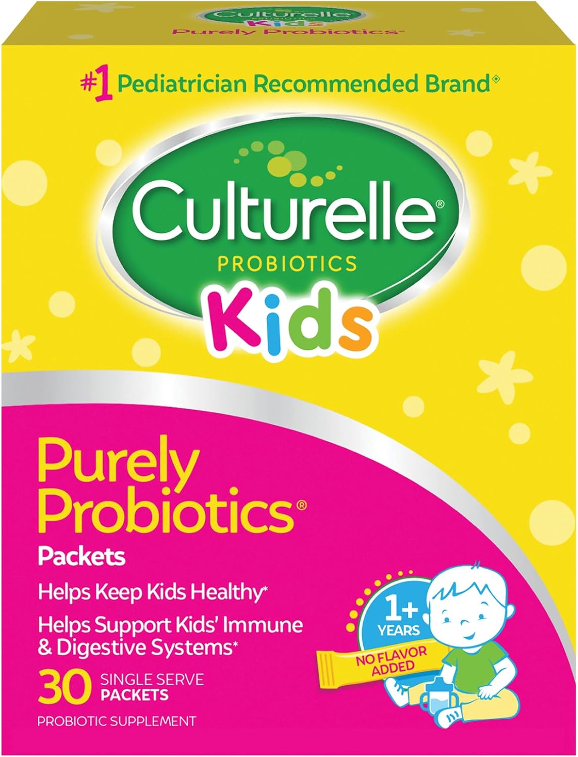 Culturelle Kids Daily Probiotic Supplement – Helps Support a Healthy Immune & Digestive System* – #1 Pediatrician Recommended Brand – For Age 3+ – 30 Single Packets